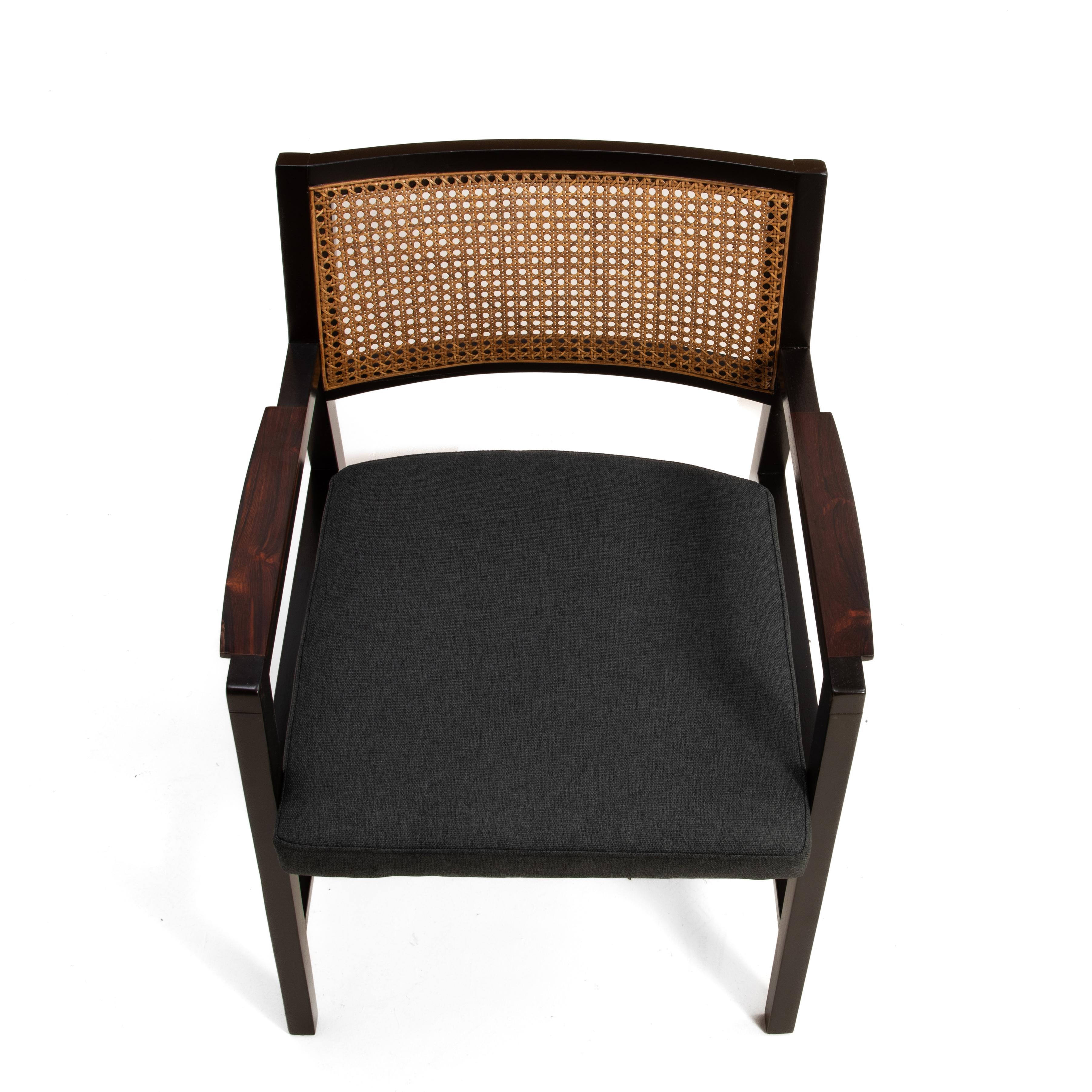 Edward Wormley Dunbar Cane Rosewood Armchair Mid Century Restored Knoll Fabric For Sale 4