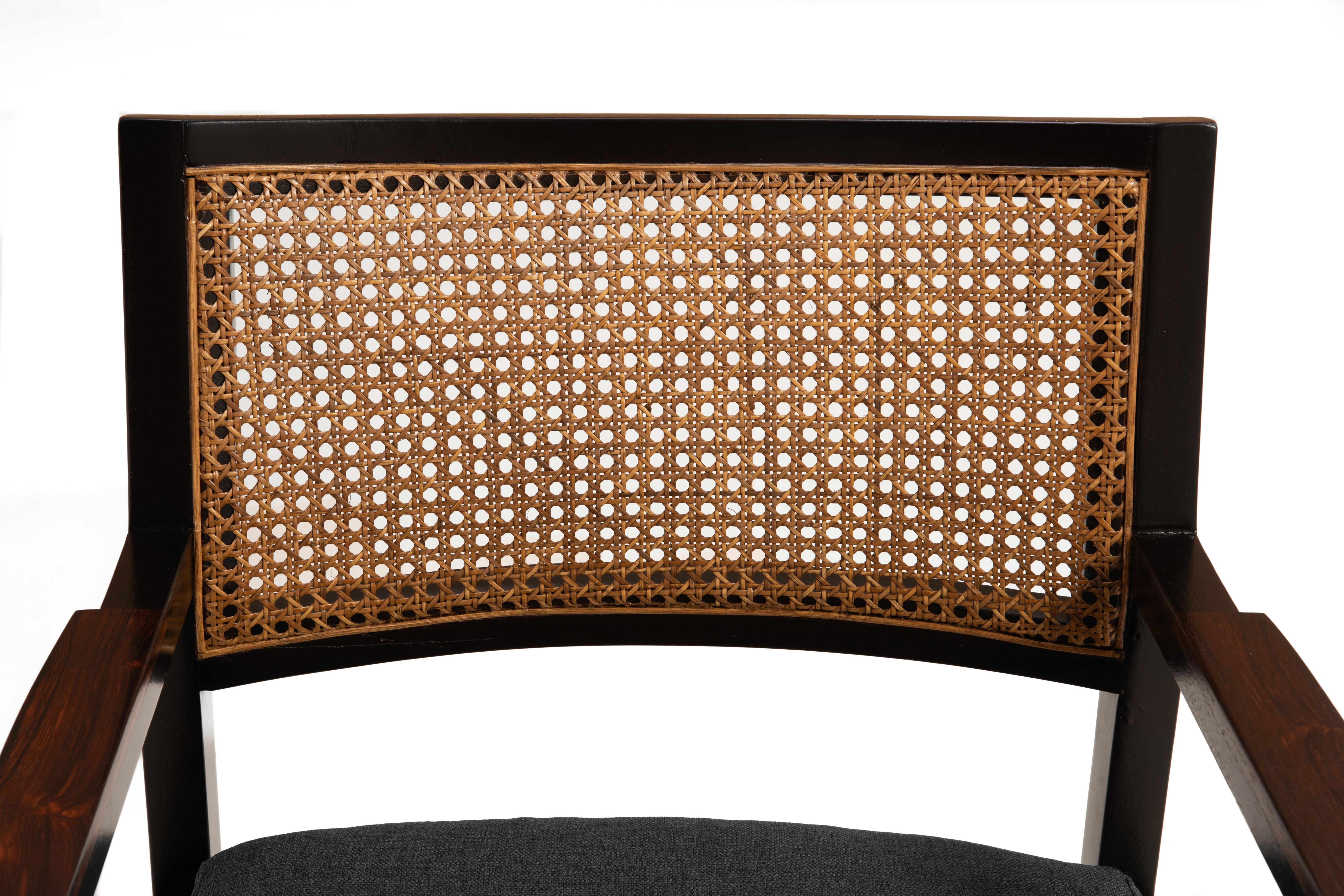 Edward Wormley Dunbar Cane Rosewood Armchair Mid Century Restored Knoll Fabric For Sale 6