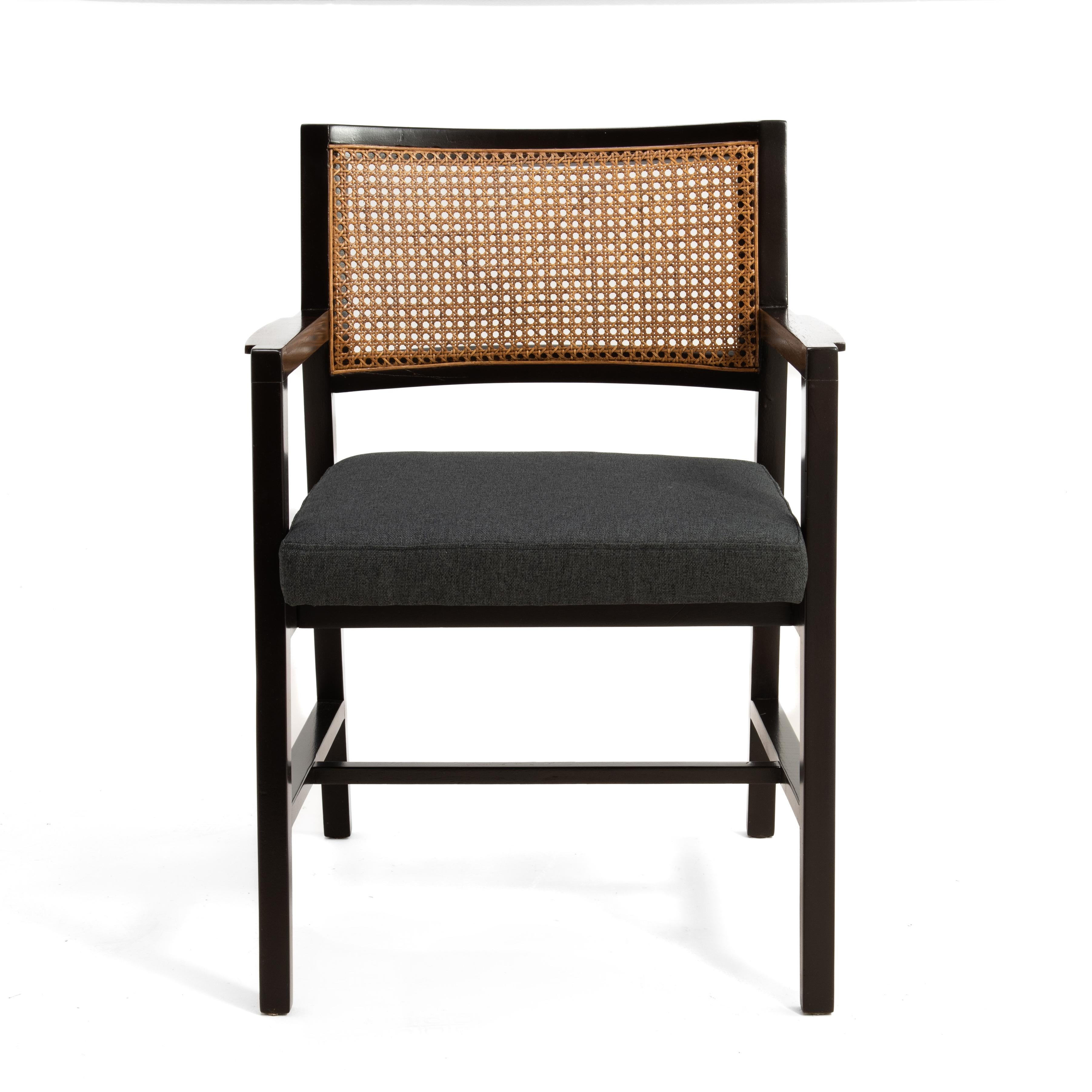 Mid-Century Modern Edward Wormley Dunbar Cane Rosewood Armchair Mid Century Restored Knoll Fabric For Sale