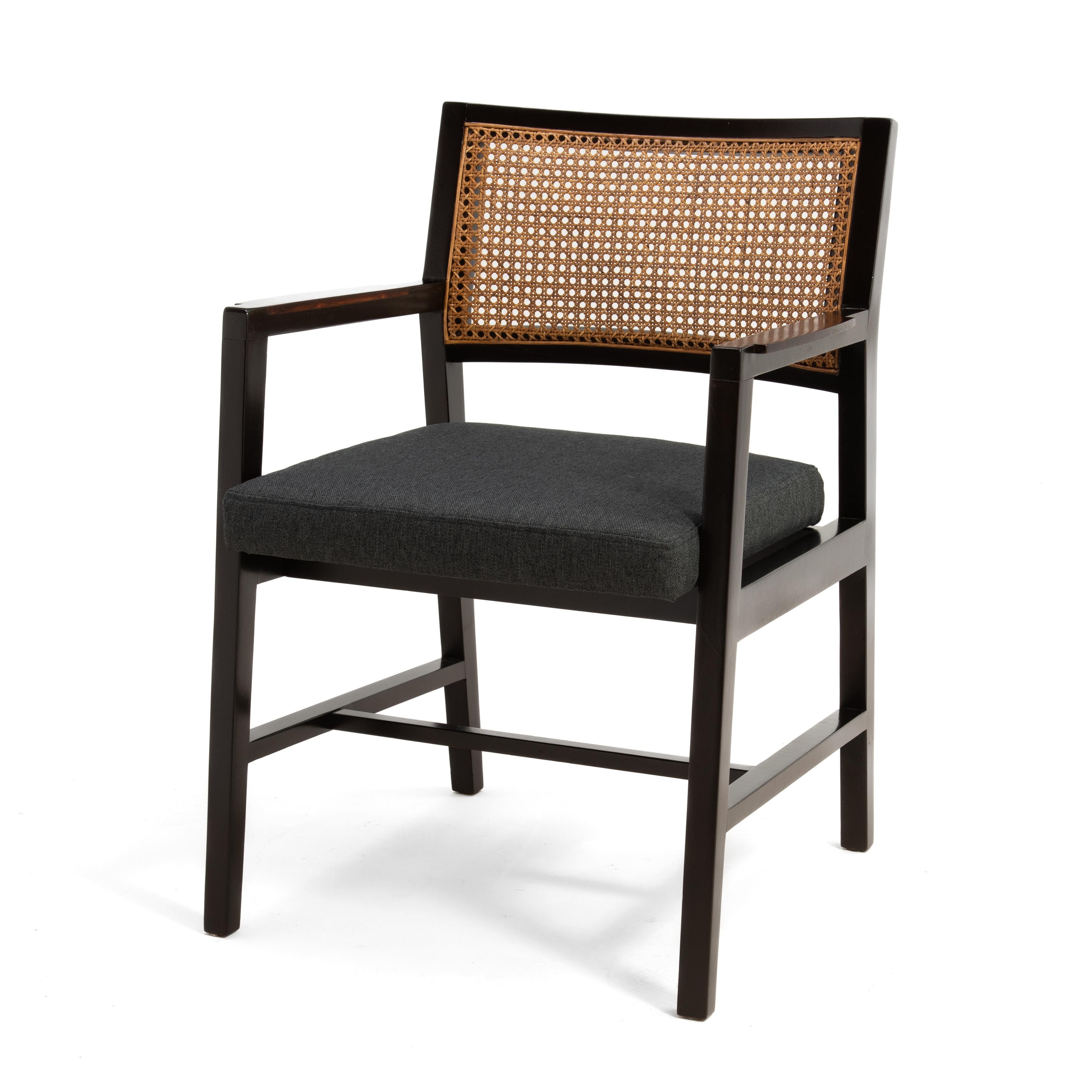 American Edward Wormley Dunbar Cane Rosewood Armchair Mid Century Restored Knoll Fabric For Sale