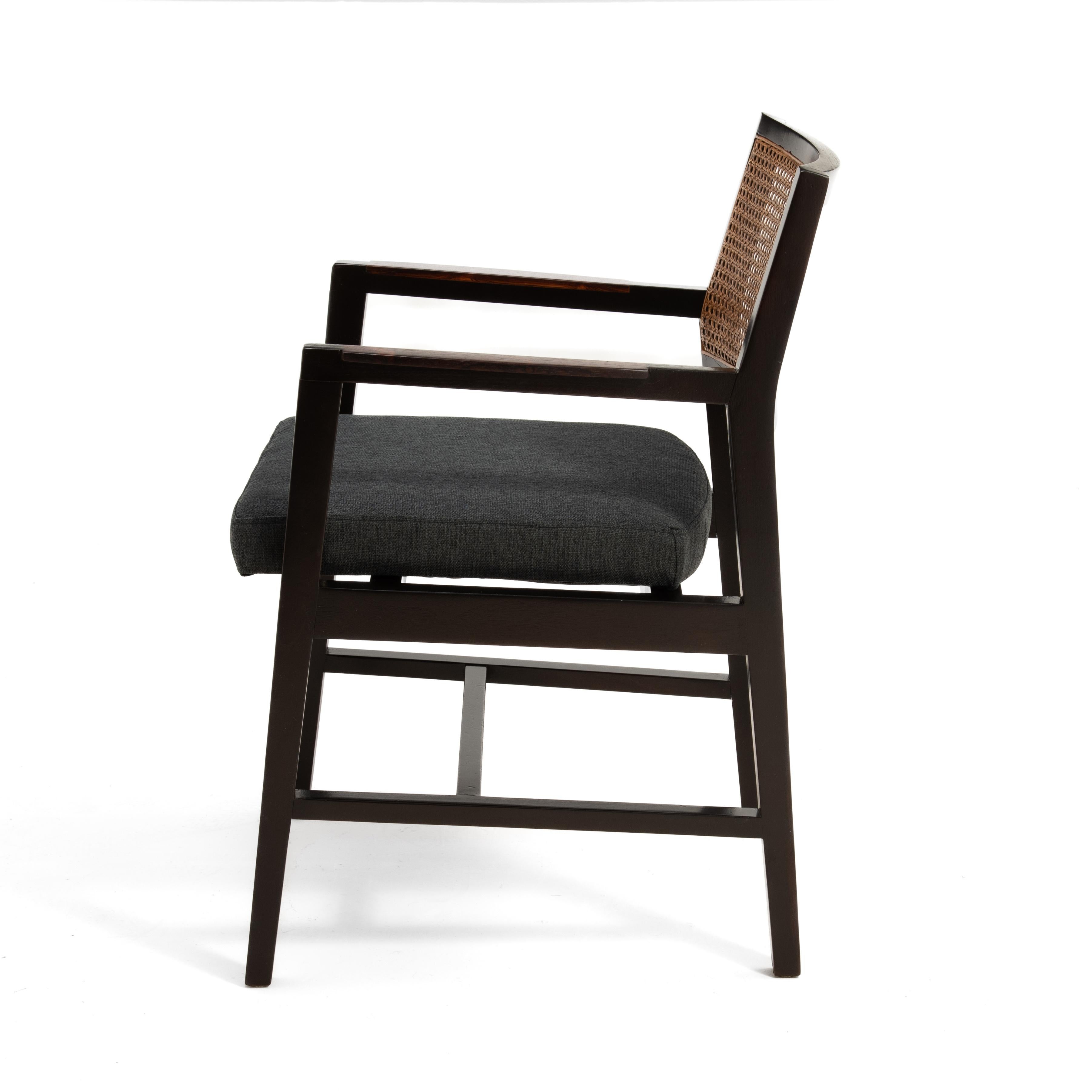 Mid-20th Century Edward Wormley Dunbar Cane Rosewood Armchair Mid Century Restored Knoll Fabric For Sale