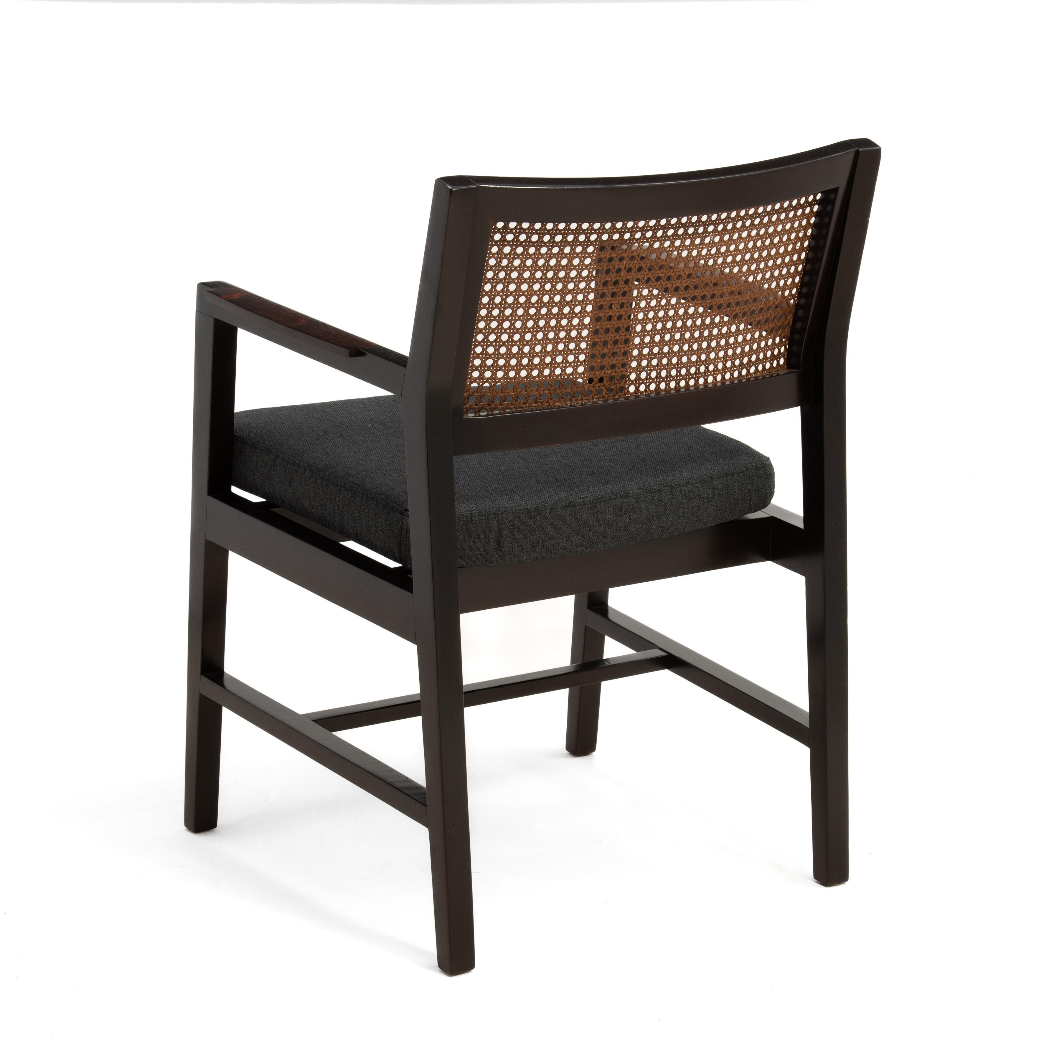 Edward Wormley Dunbar Cane Rosewood Armchair Mid Century Restored Knoll Fabric For Sale 1