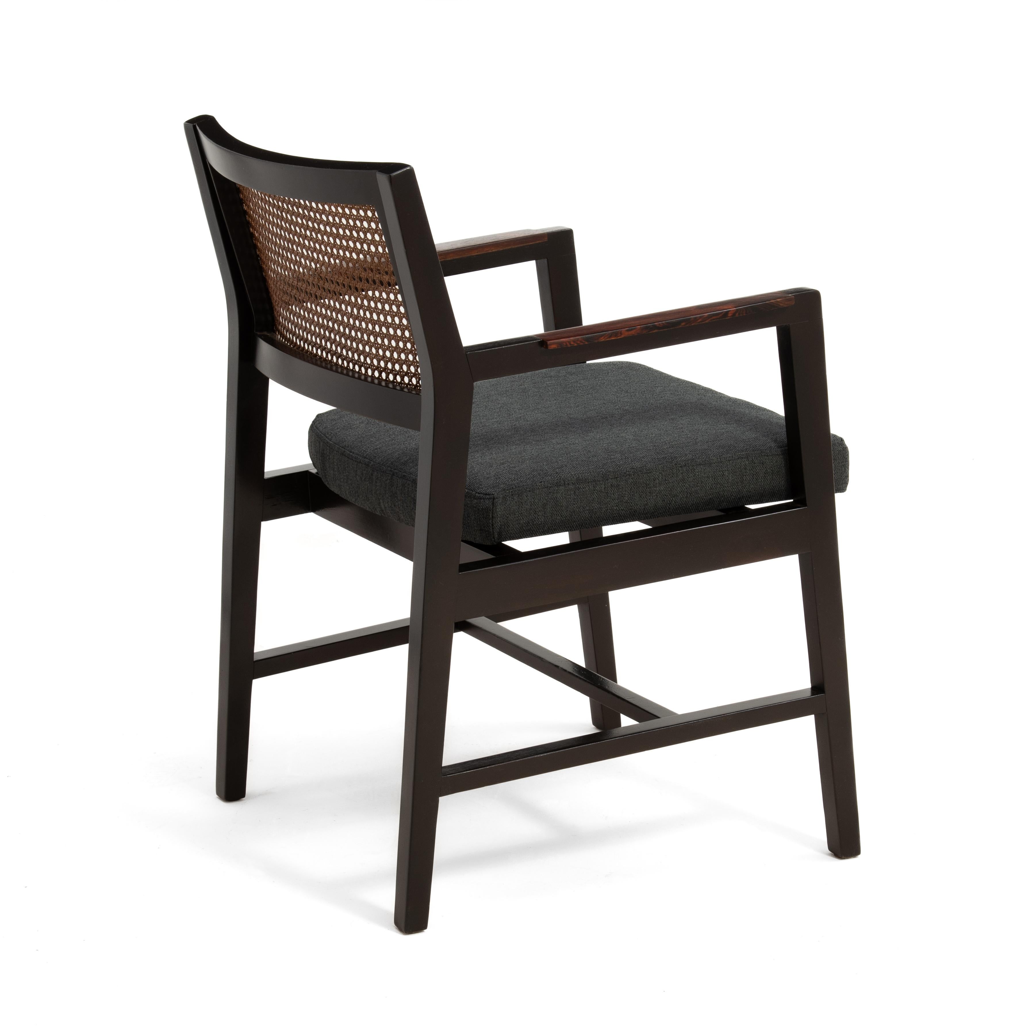Edward Wormley Dunbar Cane Rosewood Armchair Mid Century Restored Knoll Fabric For Sale 2