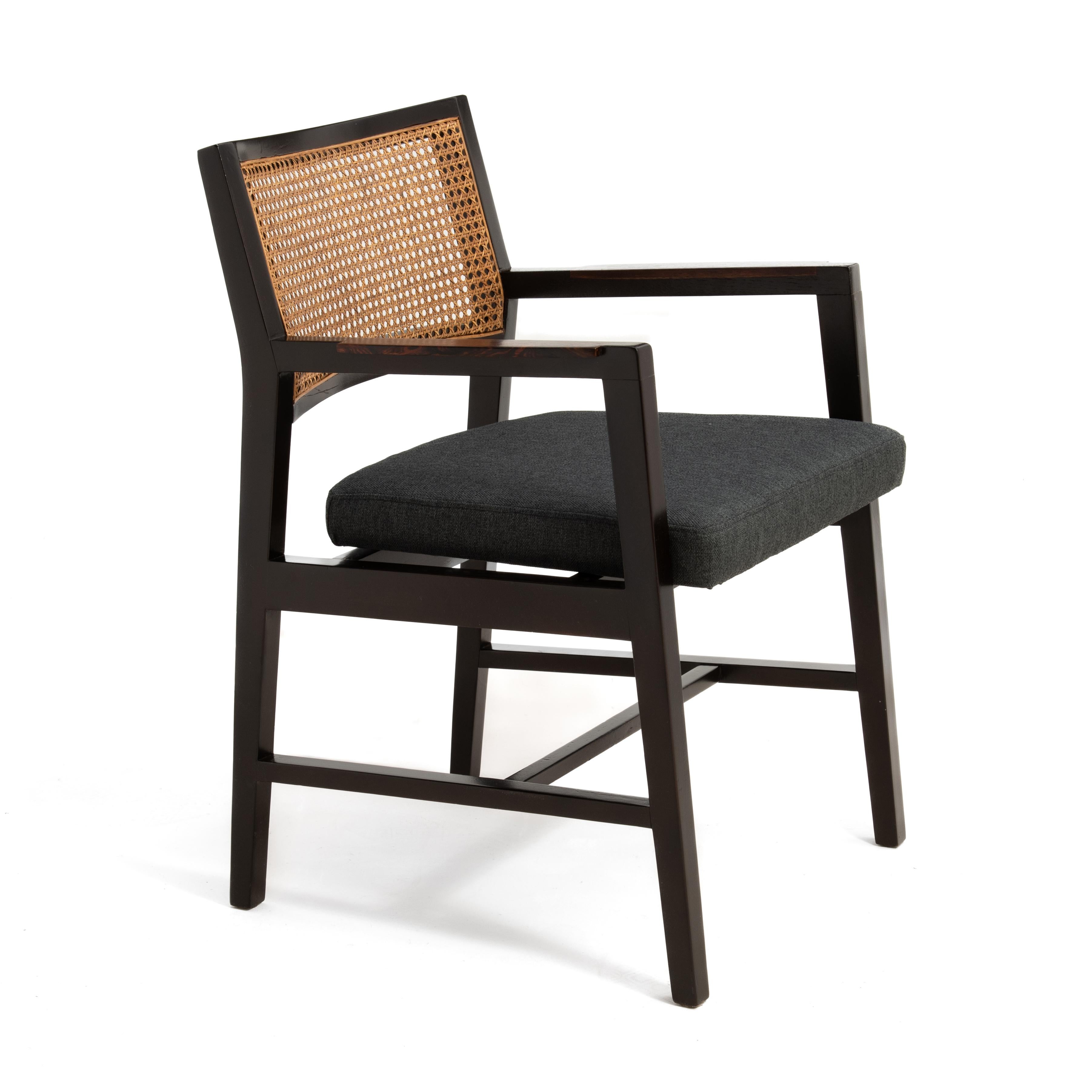 Edward Wormley Dunbar Cane Rosewood Armchair Mid Century Restored Knoll Fabric For Sale 3
