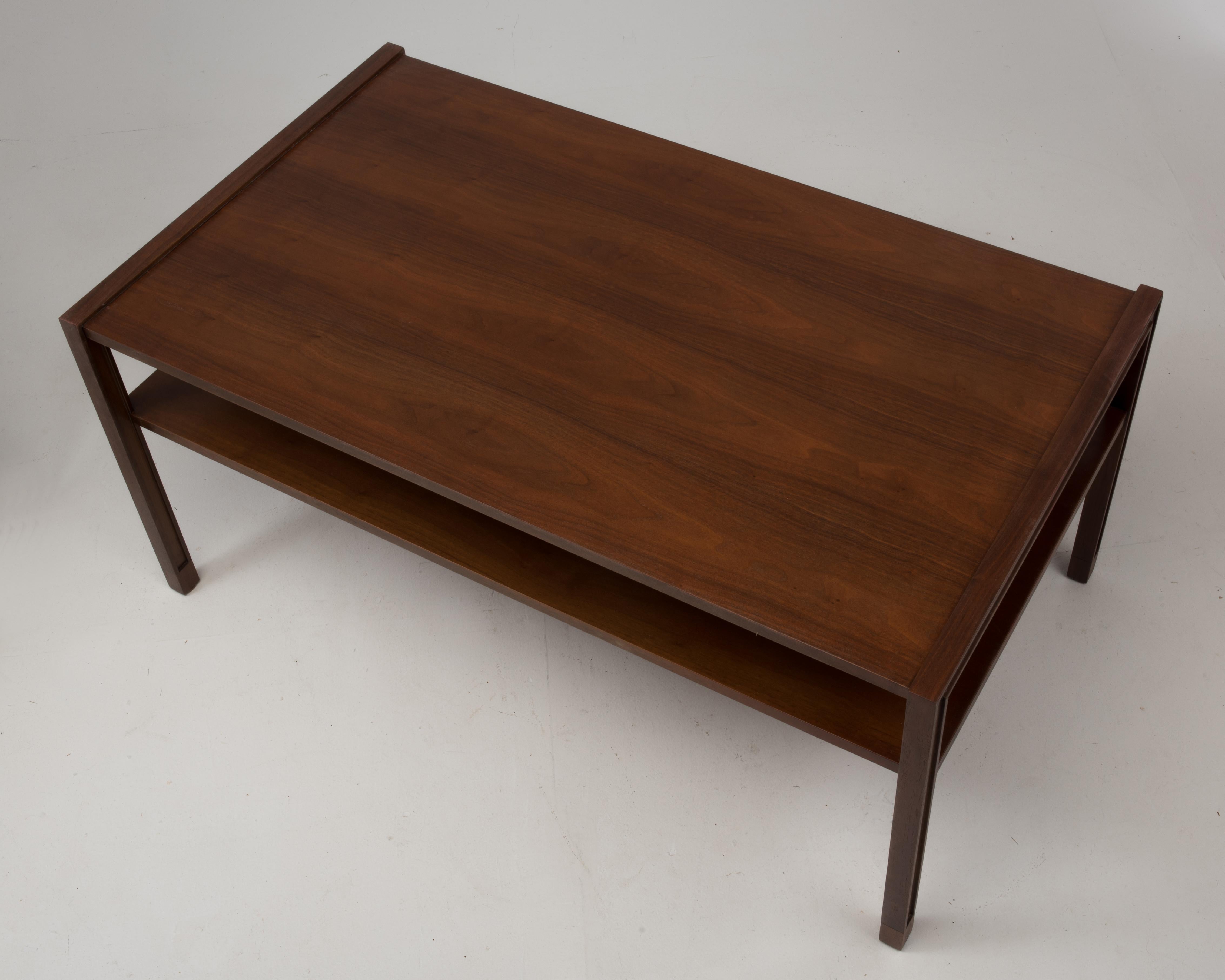 Coffee or cocktail table designed by Edward Wormley for Dunbar. The opening between the top and lower shelf is 6.1