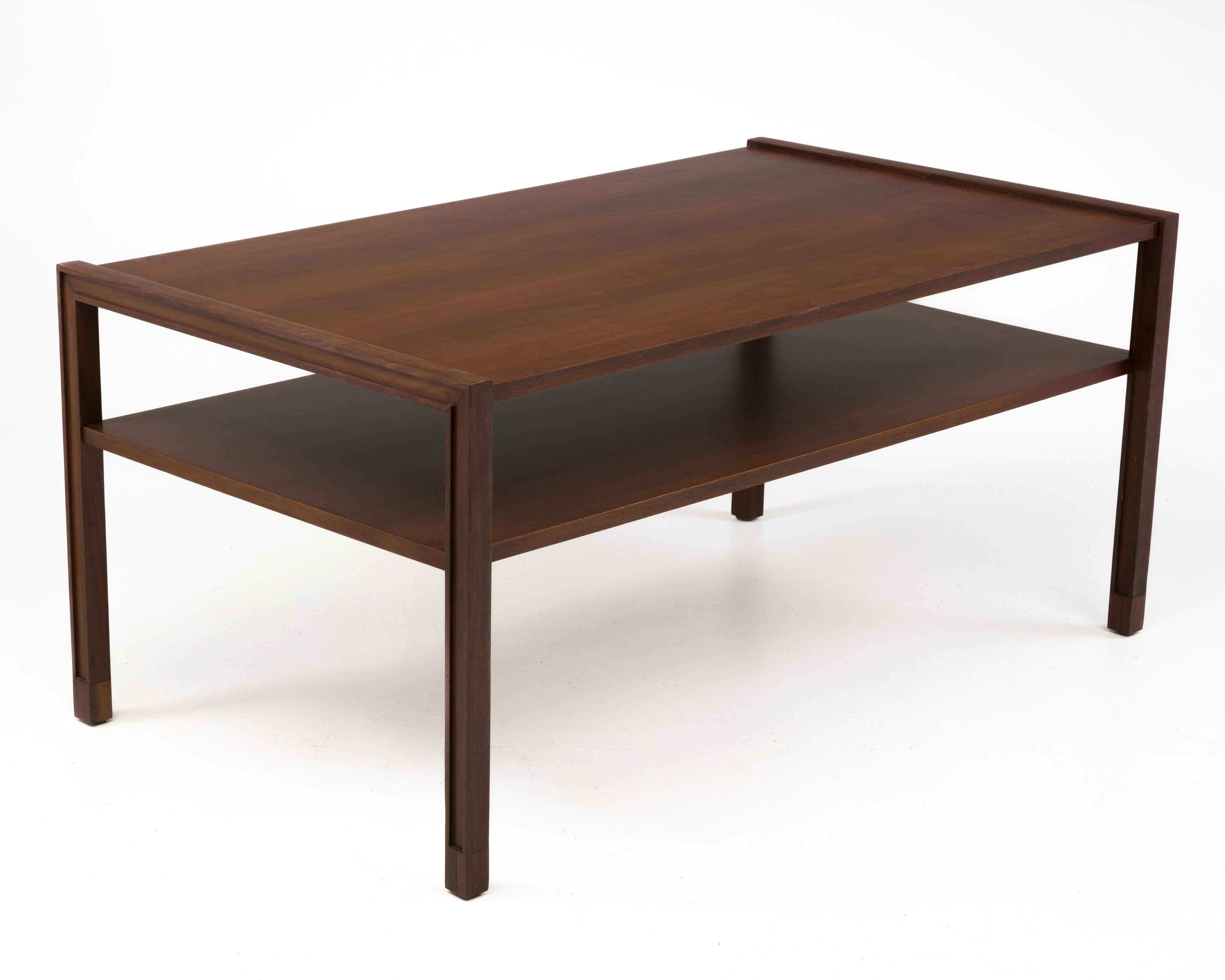 Coffee or cocktail Table designed by Edward Wormley for Dunbar. The opening between the top and lower shelf is 6.1