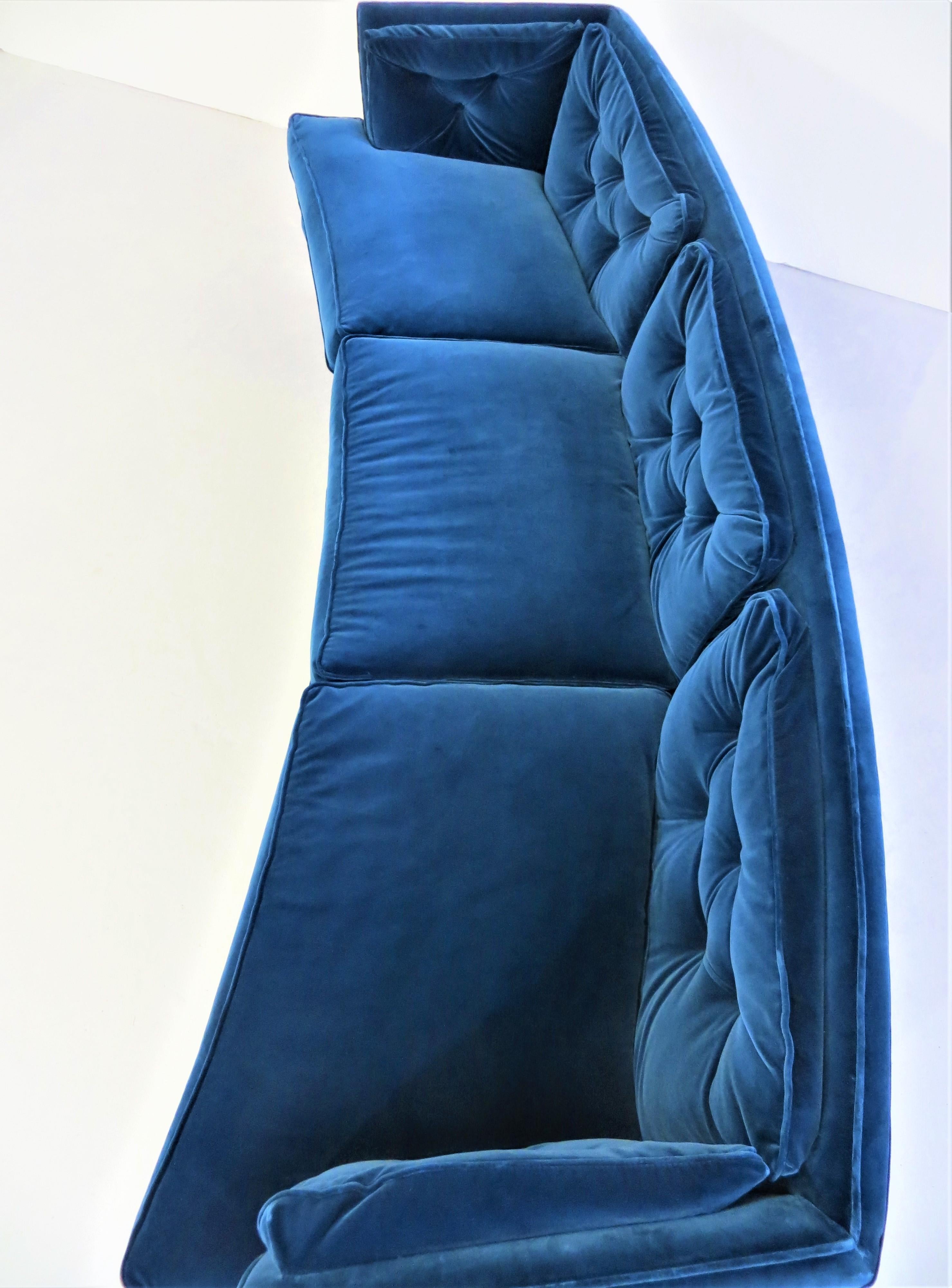 Edward Wormley Dunbar Curved & Tufted Down Pillow Sofa in Italian Velvet, 1950s 5