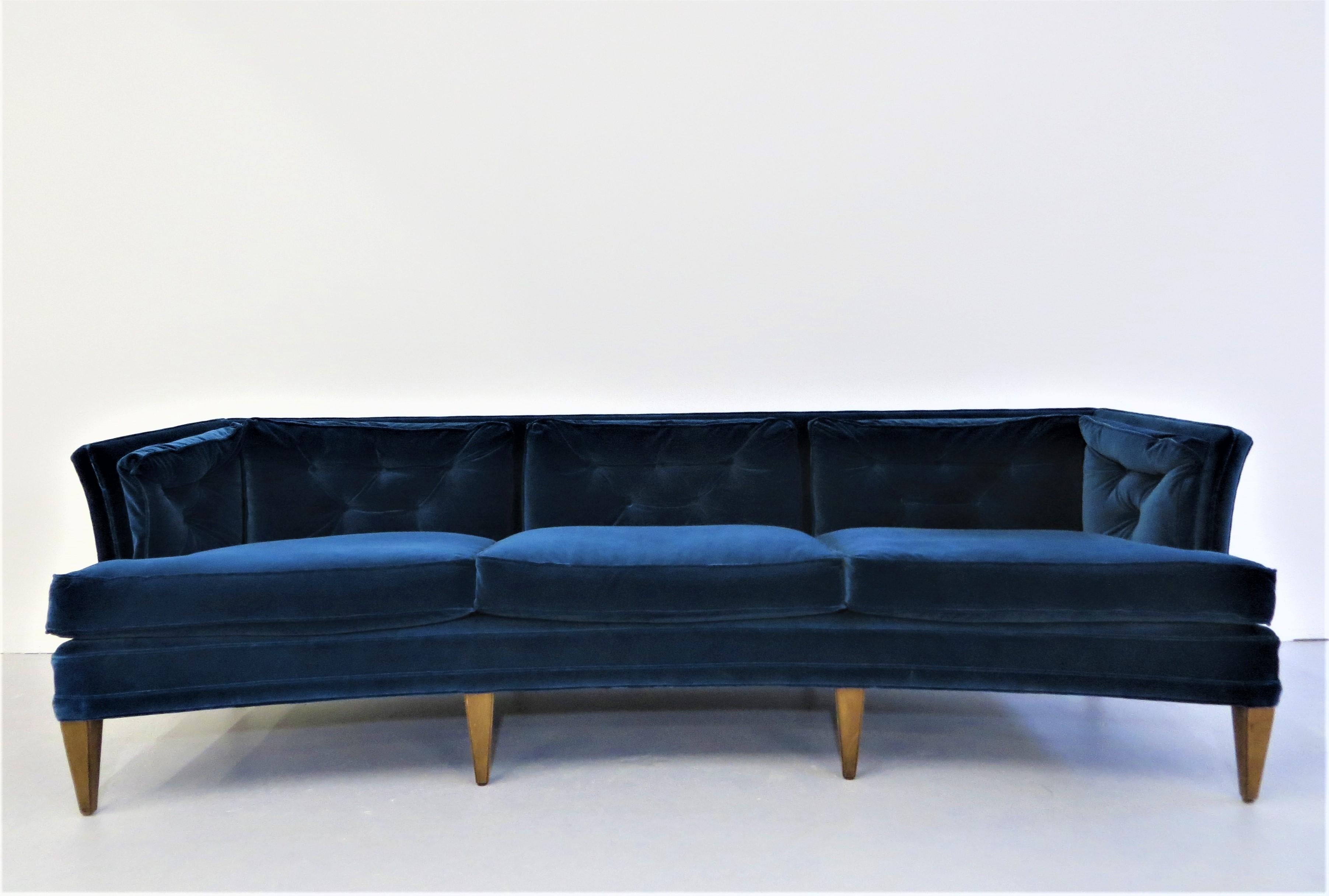 Mid-Century Modern Edward Wormley Dunbar Curved & Tufted Down Pillow Sofa in Italian Velvet, 1950s
