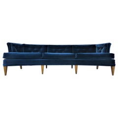 Edward Wormley Dunbar Curved & Tufted Down Pillow Sofa in Italian Velvet, 1950s