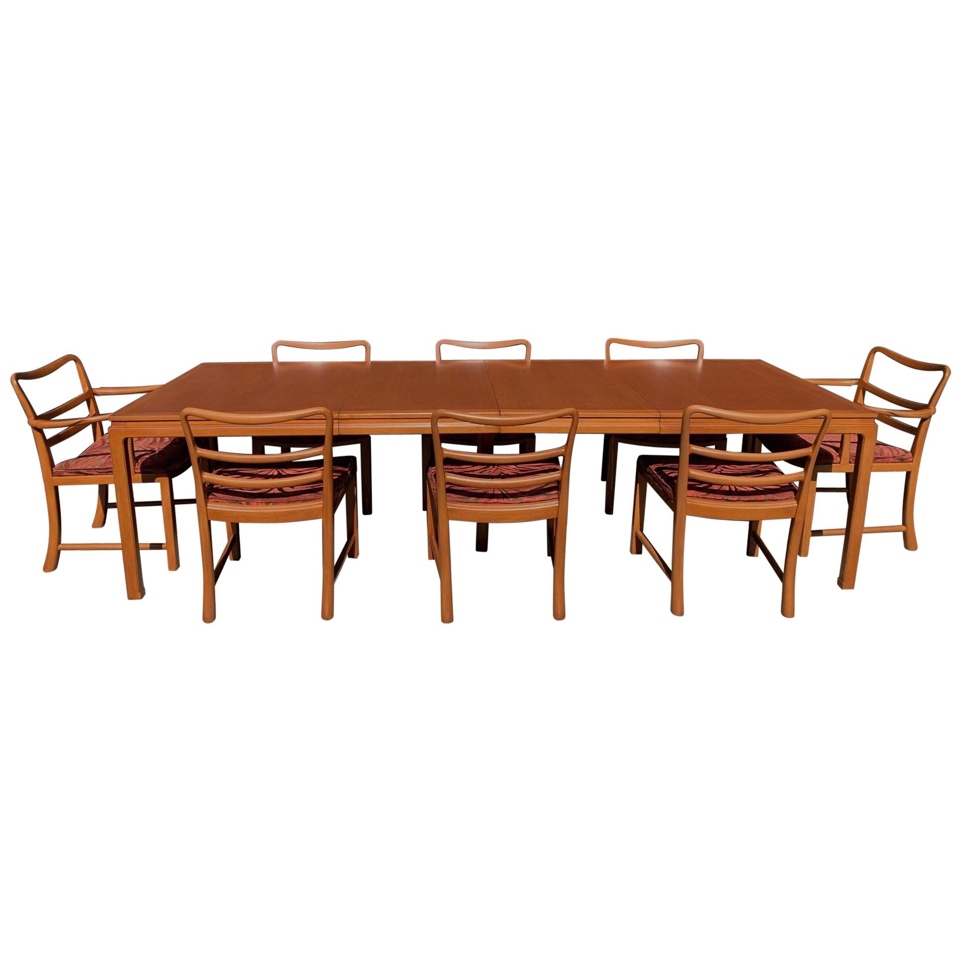 Edward Wormley Dunbar Dining Table with Eight Chairs and Two Extensions Leaves