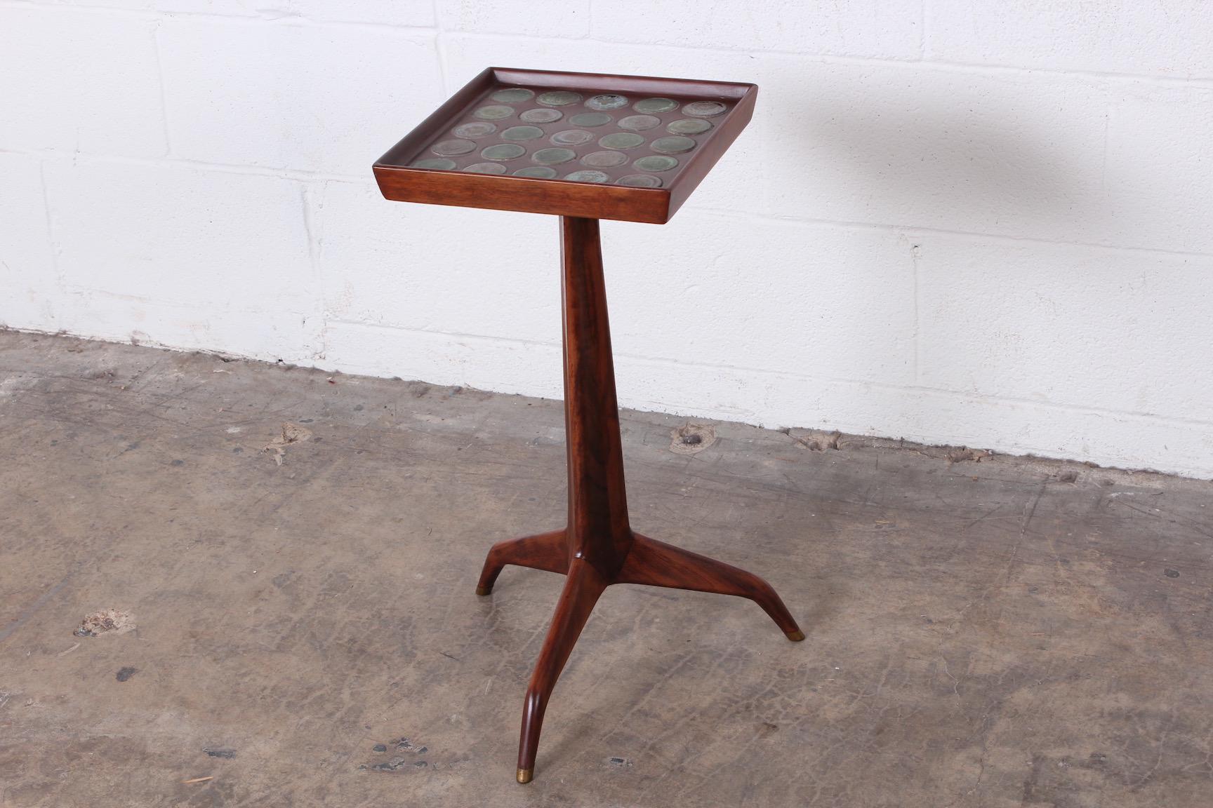 Edward Wormley Dunbar Janus Side Table with Natzler Tiles In Good Condition In Dallas, TX