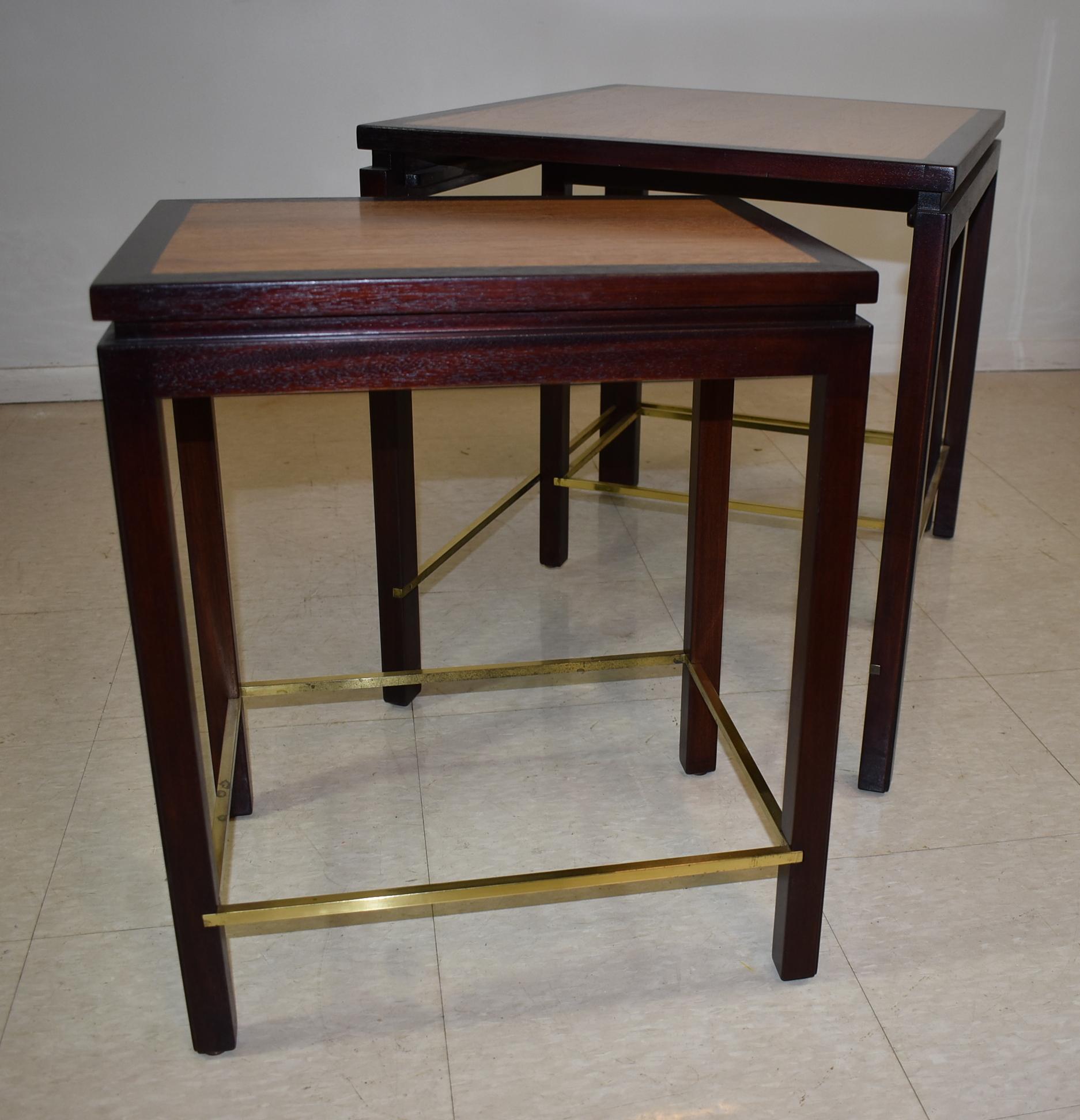 Modern Edward Wormley Dunbar Mahogany, Brass and Walnut Nesting Tables For Sale