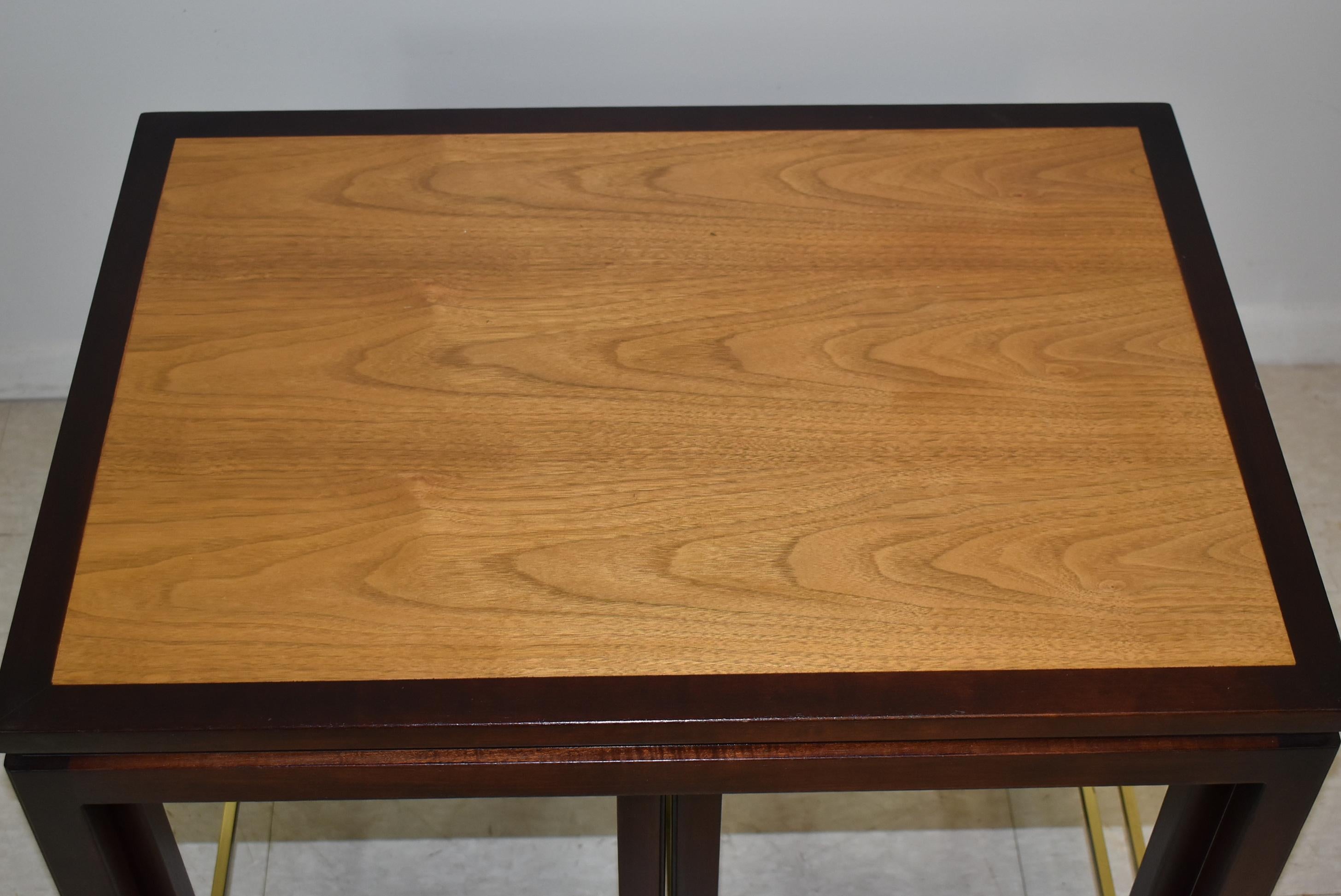 North American Edward Wormley Dunbar Mahogany, Brass and Walnut Nesting Tables For Sale