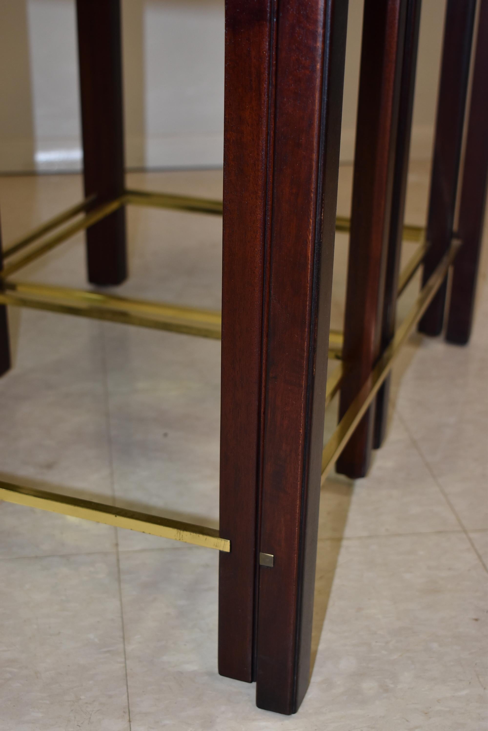 Edward Wormley Dunbar Mahogany, Brass and Walnut Nesting Tables In Good Condition For Sale In Toledo, OH
