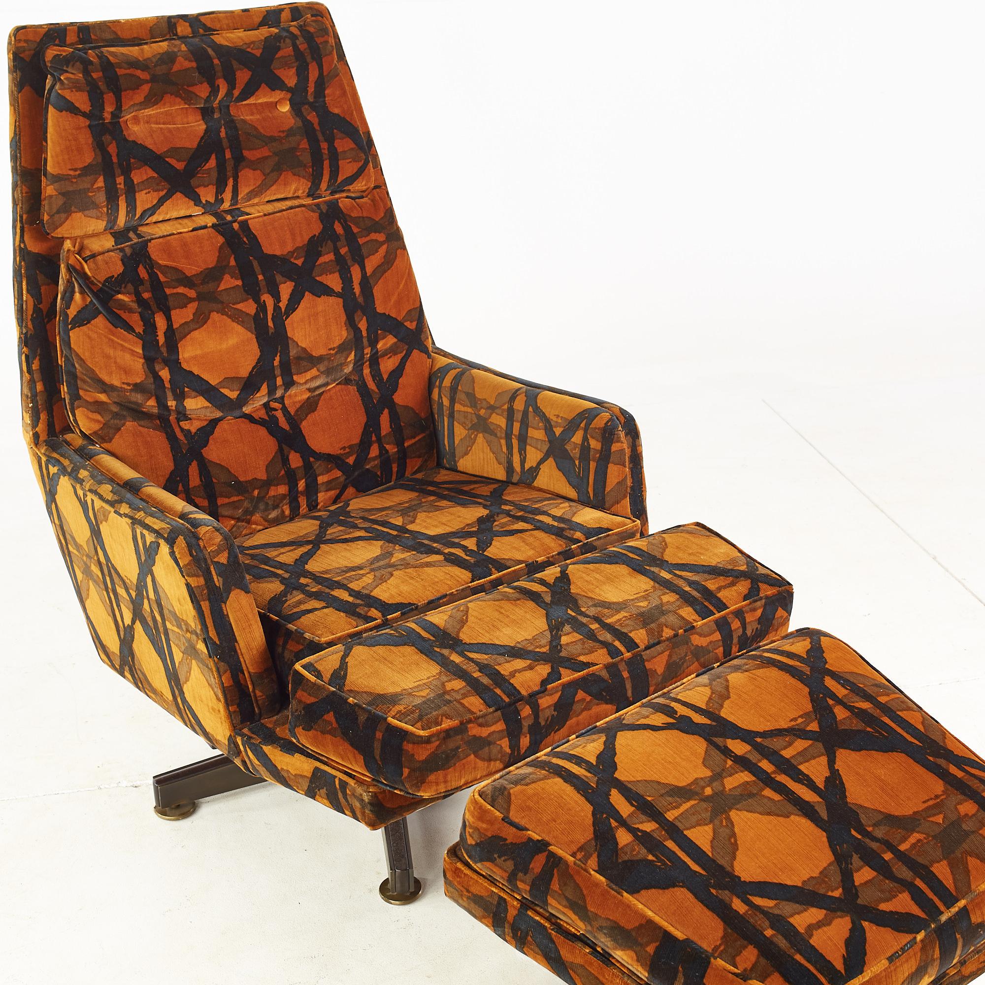Edward Wormley Dunbar MCM Lounge Chair and Ottoman with Jack Lenor Larsen Fabric For Sale 7