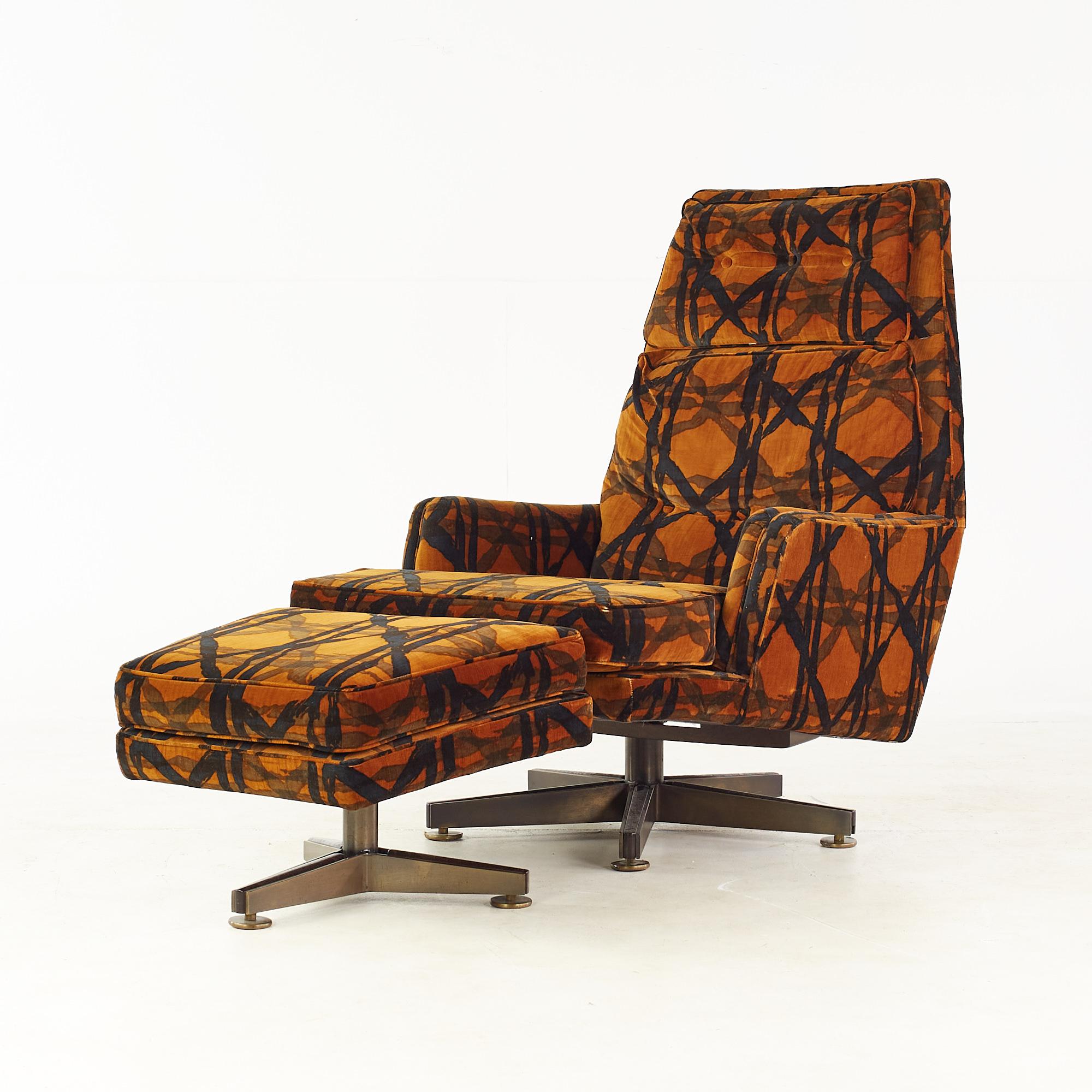 Mid-Century Modern Edward Wormley Dunbar fauteuil de salon et repose-pieds MCM avec tissu Jack Lenor Larsen en vente