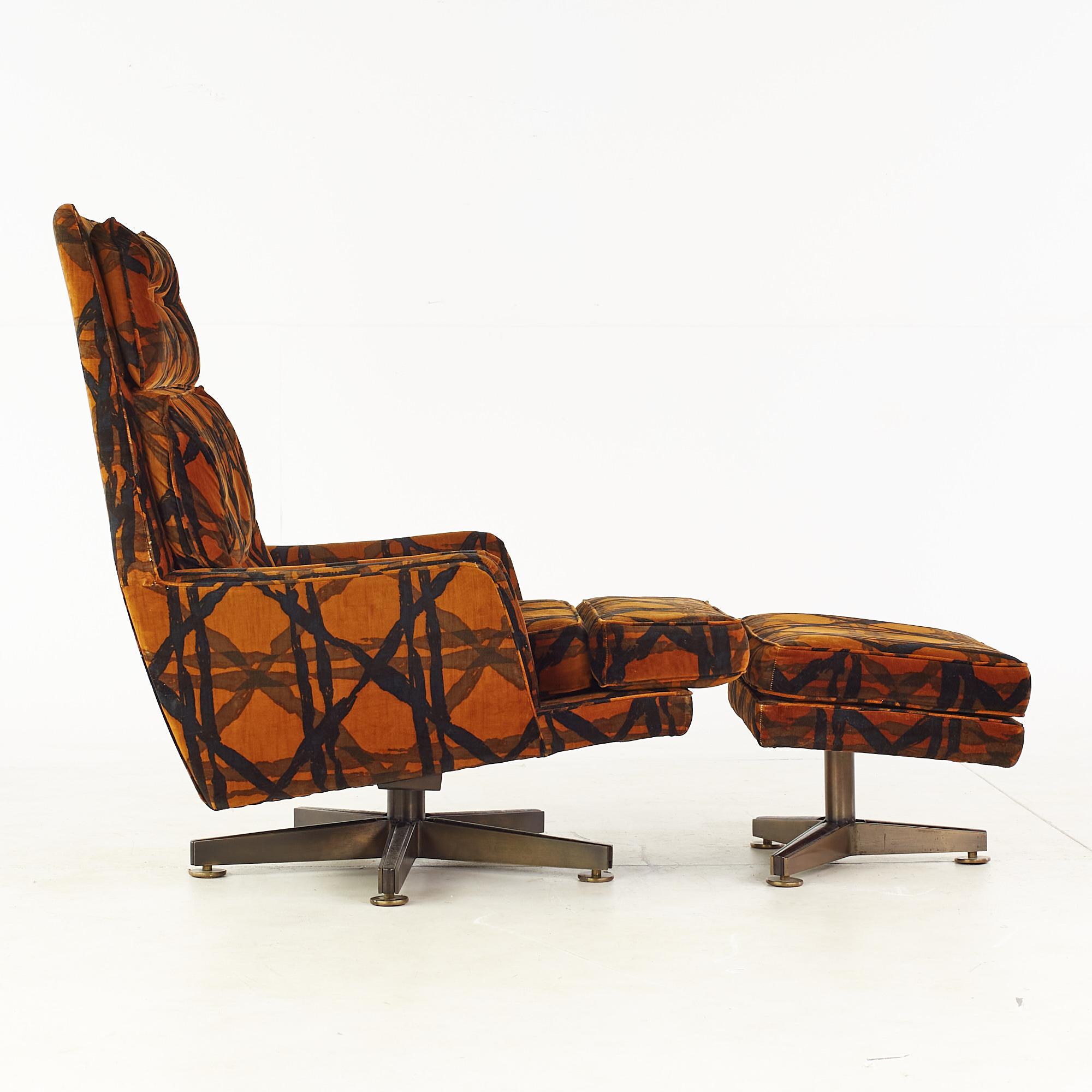 Métal Edward Wormley Dunbar fauteuil de salon et repose-pieds MCM avec tissu Jack Lenor Larsen en vente