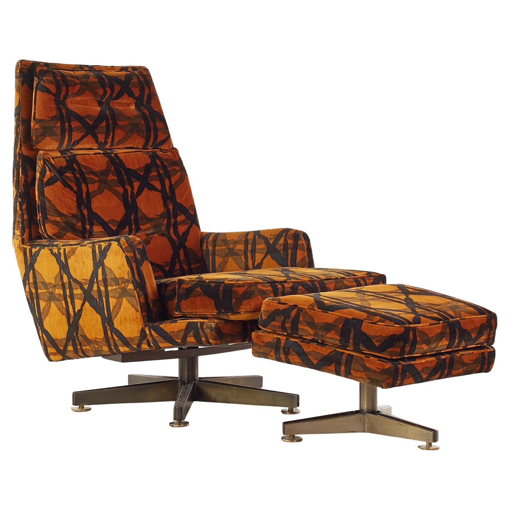 Edward Wormley Dunbar MCM Lounge Chair and Ottoman with Jack Lenor Larsen Fabric