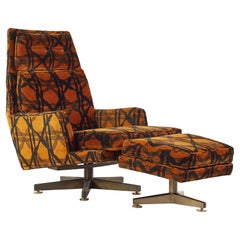 Retro Edward Wormley Dunbar MCM Lounge Chair and Ottoman with Jack Lenor Larsen Fabric