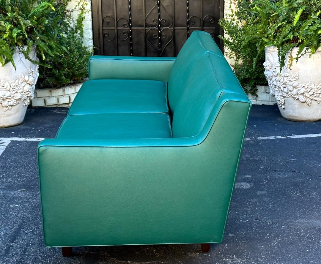 Edward Wormley Dunbar Mid-Century Modern Green Faux Leather Glamour Sofa, 1960s In Good Condition For Sale In LOS ANGELES, CA