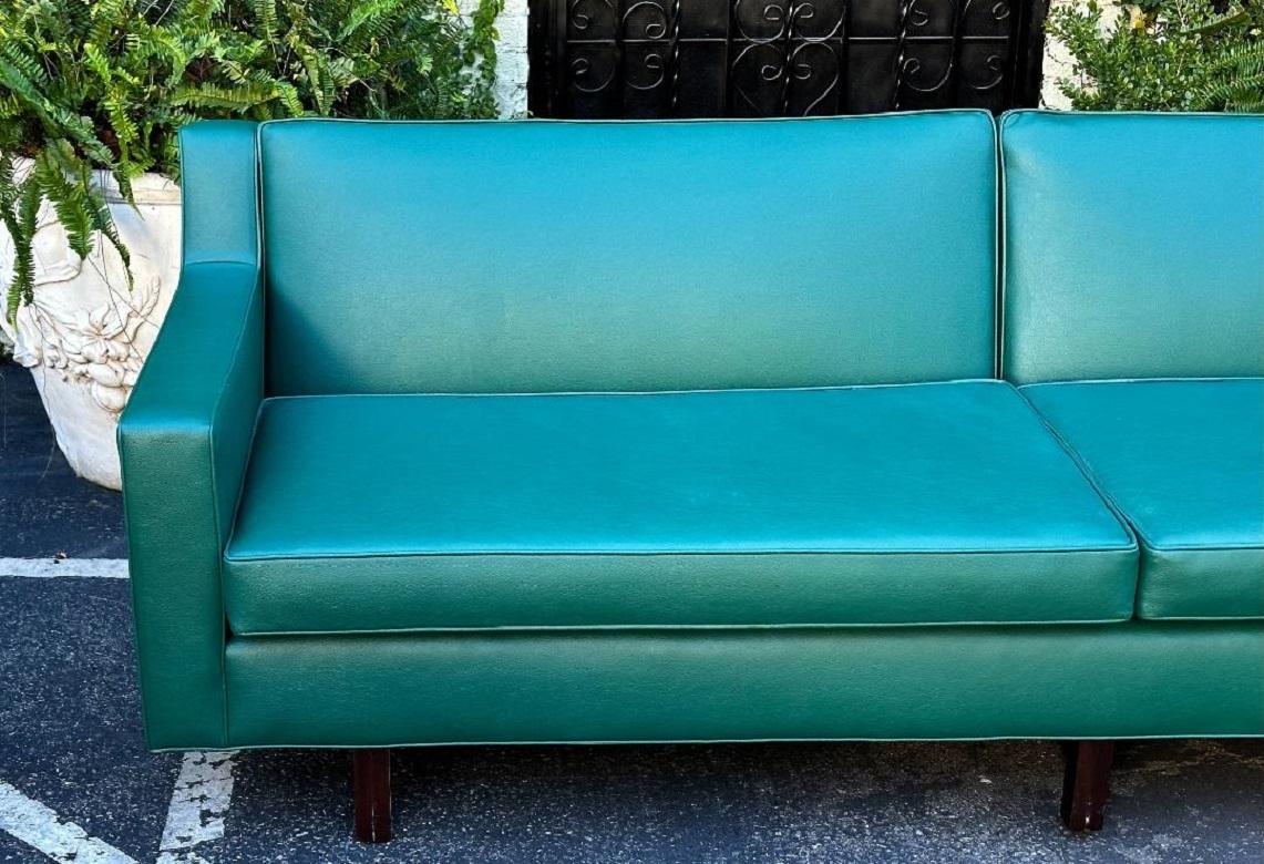 20th Century Edward Wormley Dunbar Mid-Century Modern Green Faux Leather Glamour Sofa, 1960s For Sale