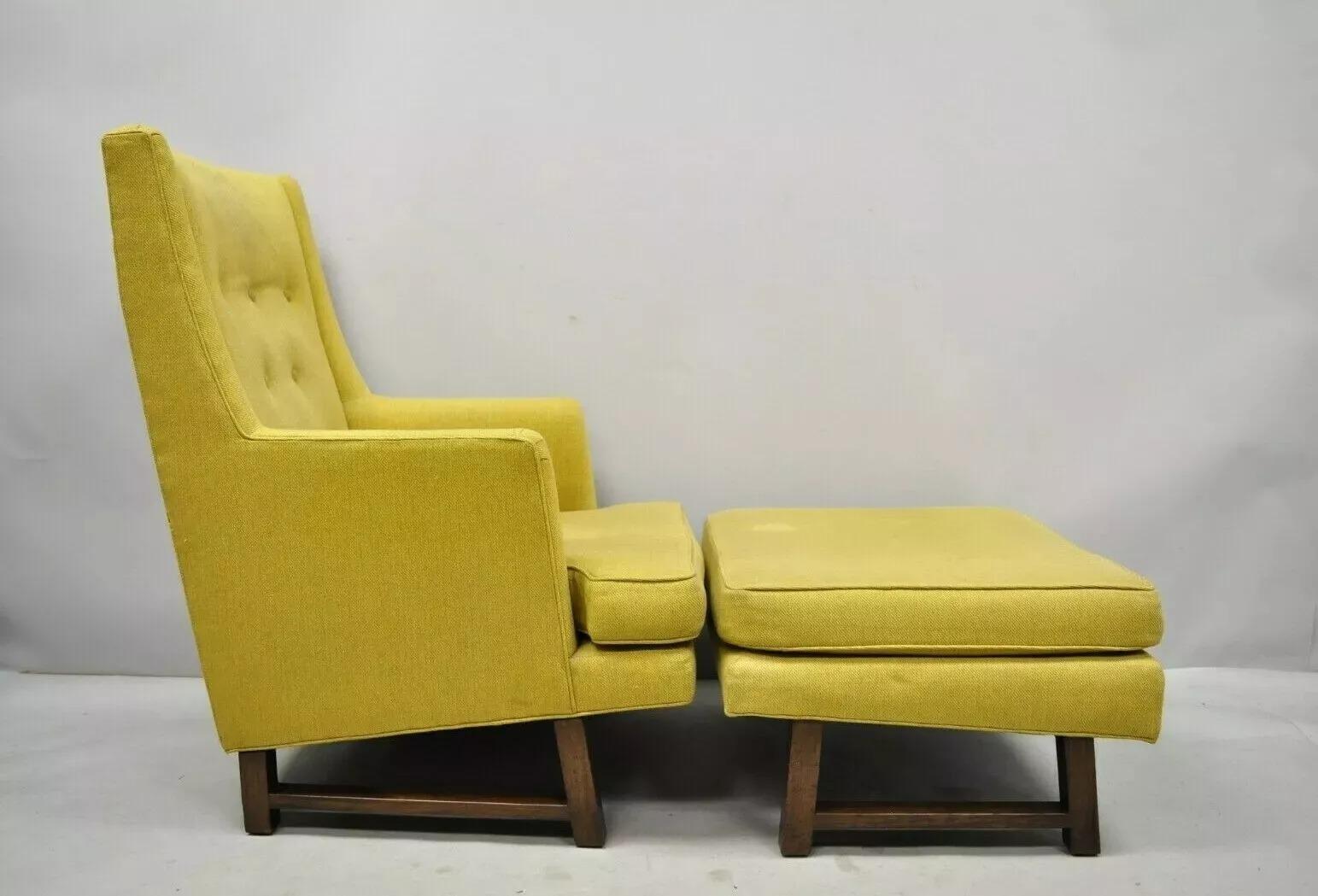 Edward Wormley Dunbar, chaise longue à haut dossier en noyer, moderne du milieu du siècle, et ottoman en vente 5