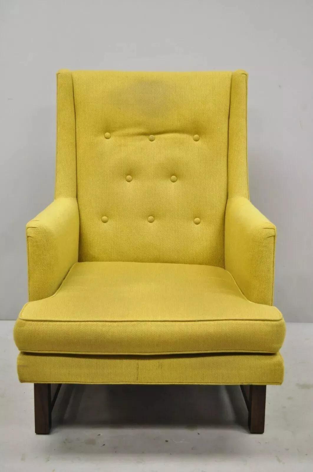 Inconnu Edward Wormley Dunbar, chaise longue à haut dossier en noyer, moderne du milieu du siècle, et ottoman en vente