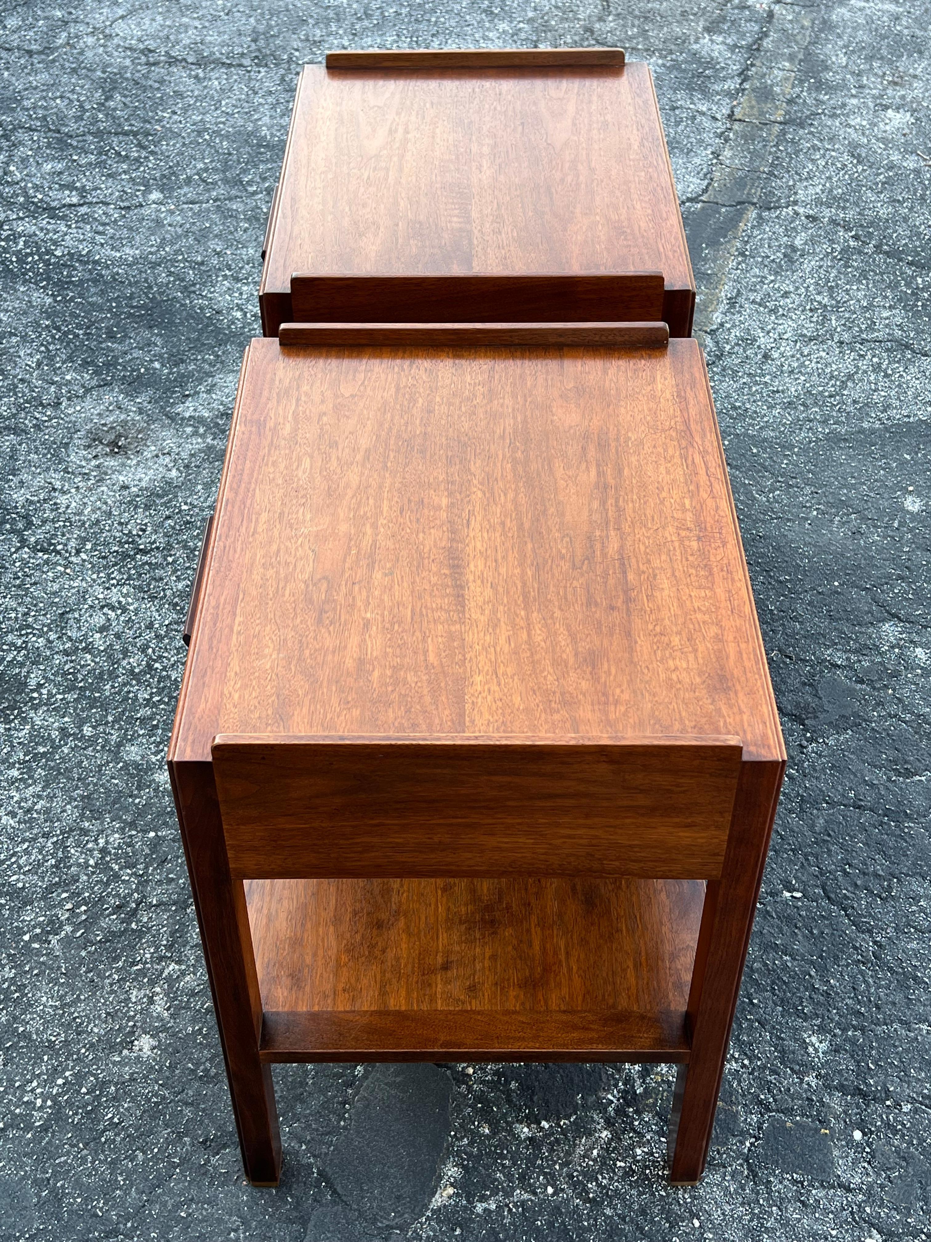 Edward Wormley Dunbar Night Stands Walnut  With Rosewood Handles Ca' 1950's 3