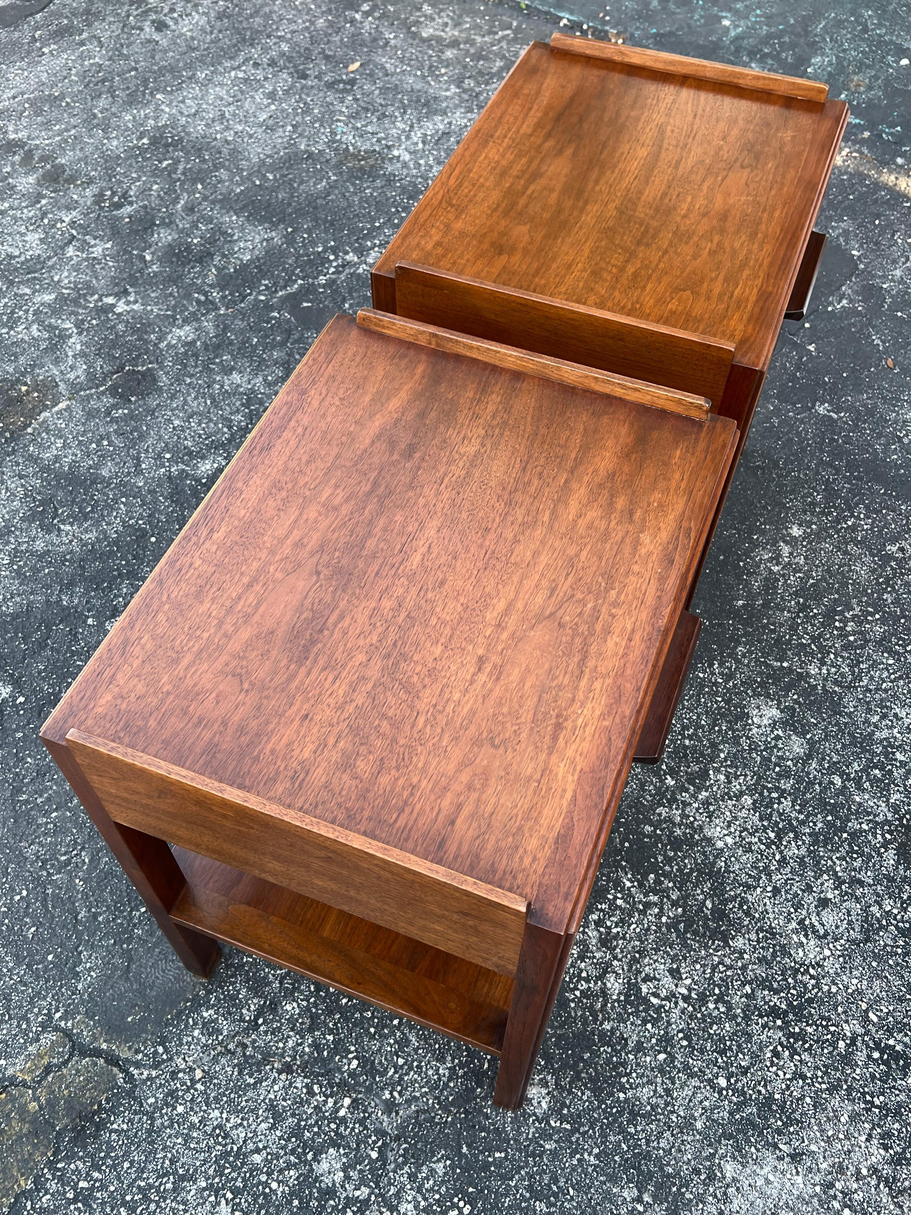 Edward Wormley Dunbar Night Stands Walnut  With Rosewood Handles Ca' 1950's 11