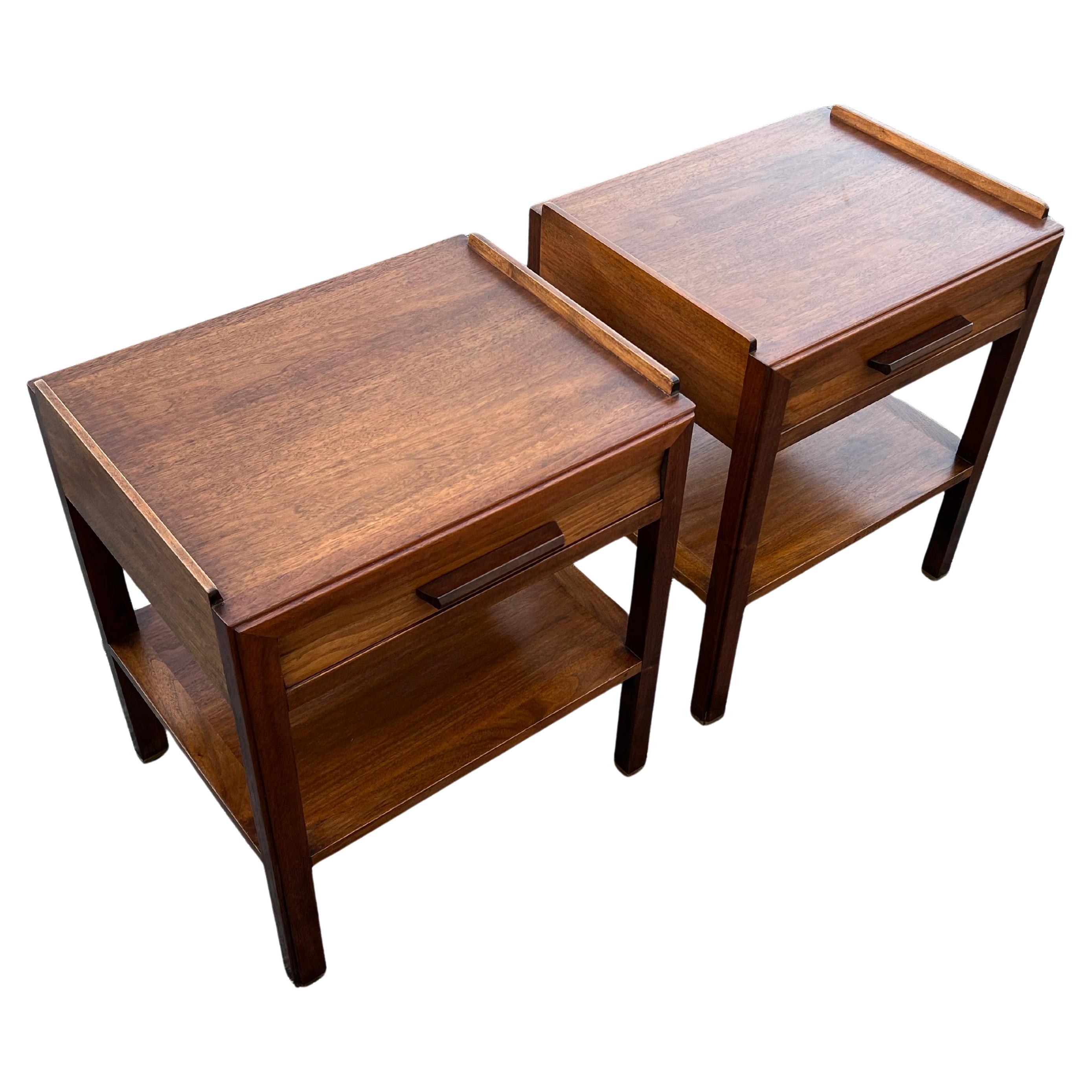 Mid-Century Modern Edward Wormley Dunbar Night Stands Walnut  With Rosewood Handles Ca' 1950's