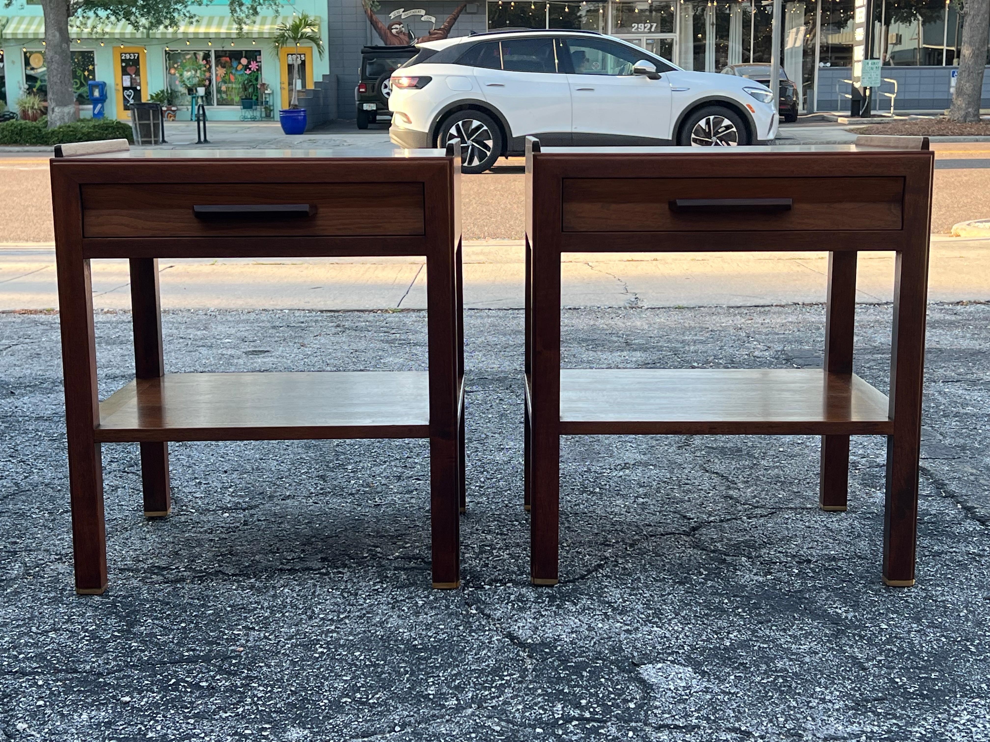 American Edward Wormley Dunbar Night Stands Walnut  With Rosewood Handles Ca' 1950's
