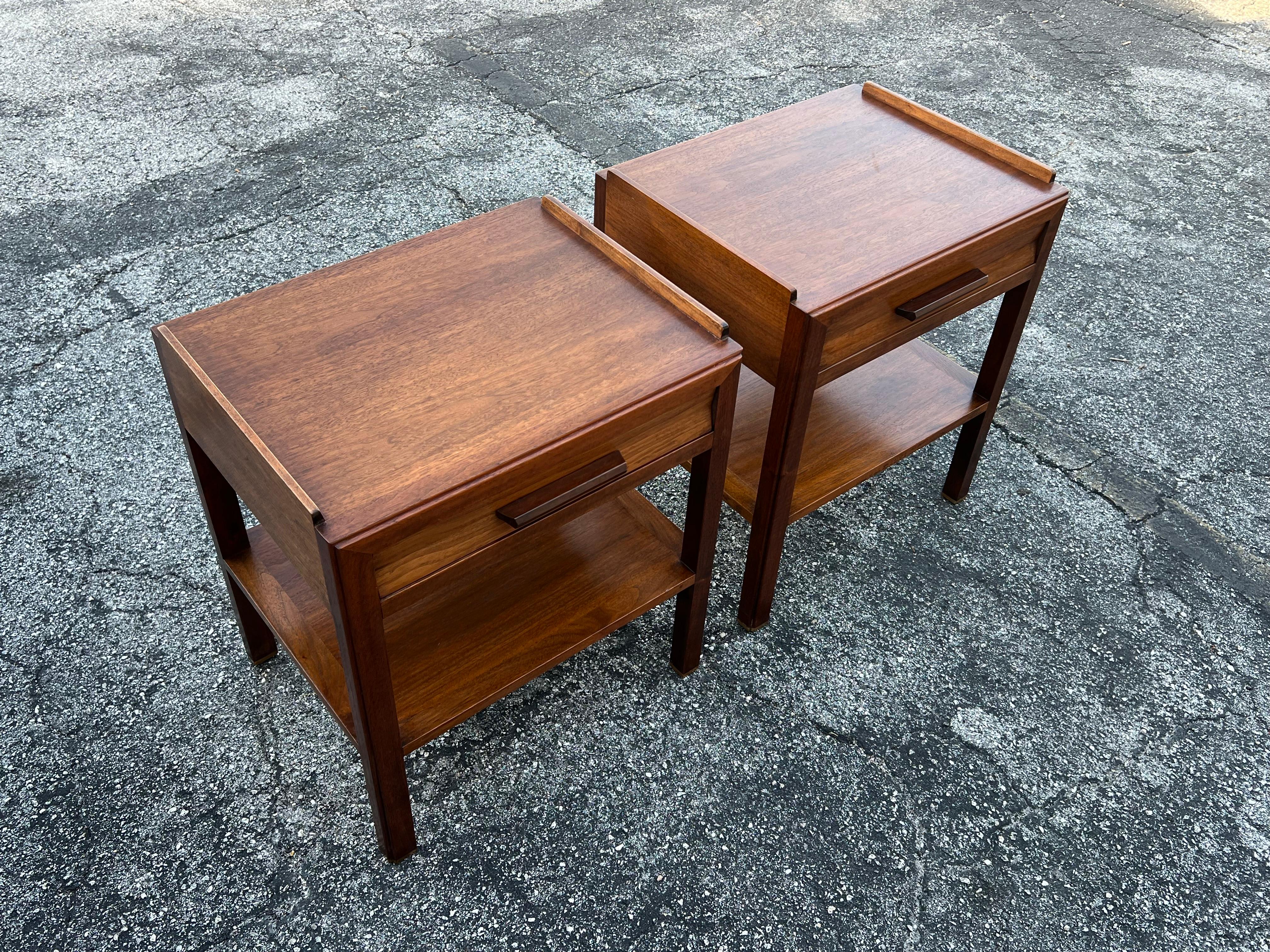 Edward Wormley Dunbar Night Stands Walnut  With Rosewood Handles Ca' 1950's In Good Condition In St.Petersburg, FL