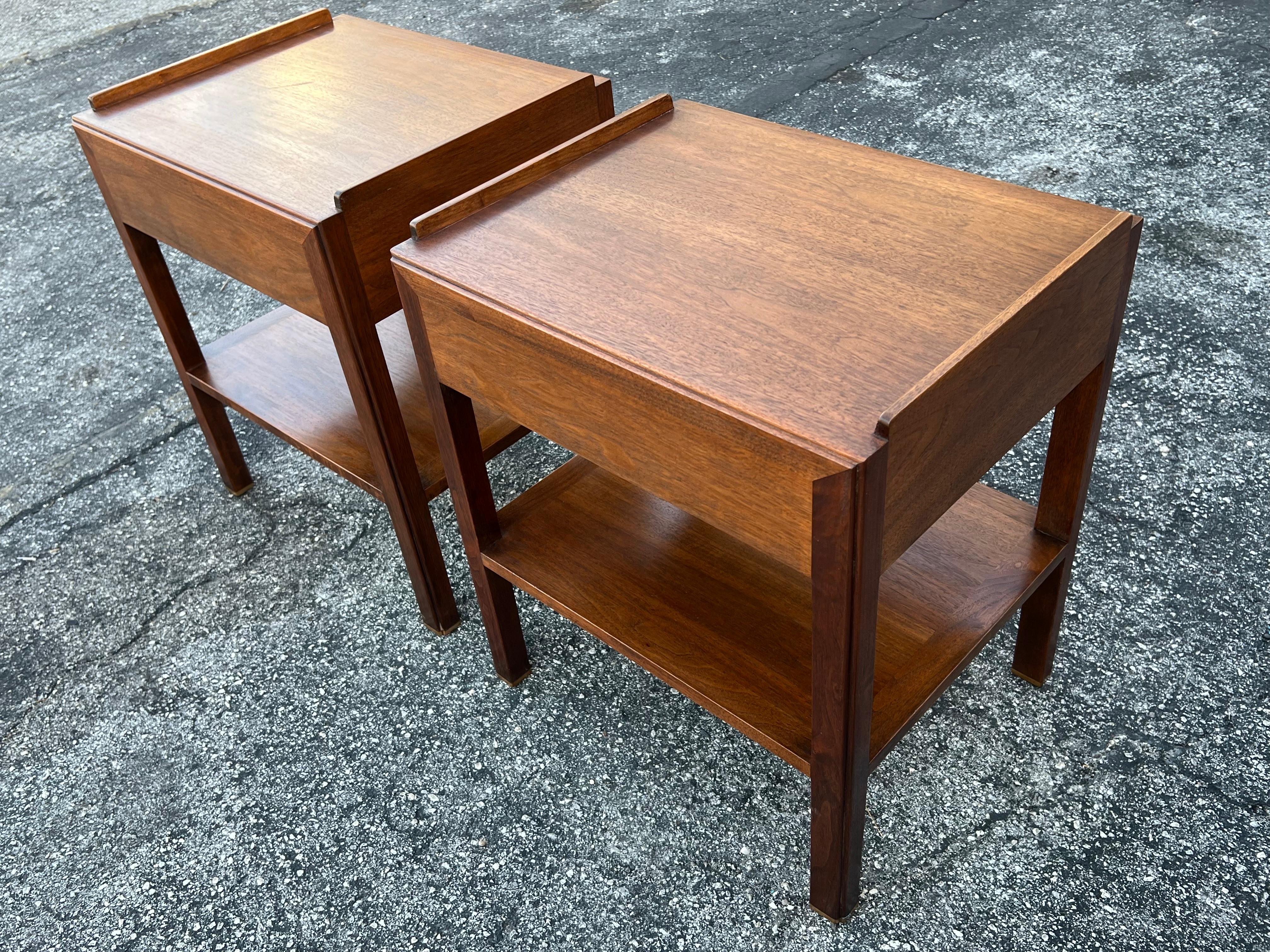 Mahogany Edward Wormley Dunbar Night Stands Walnut  With Rosewood Handles Ca' 1950's