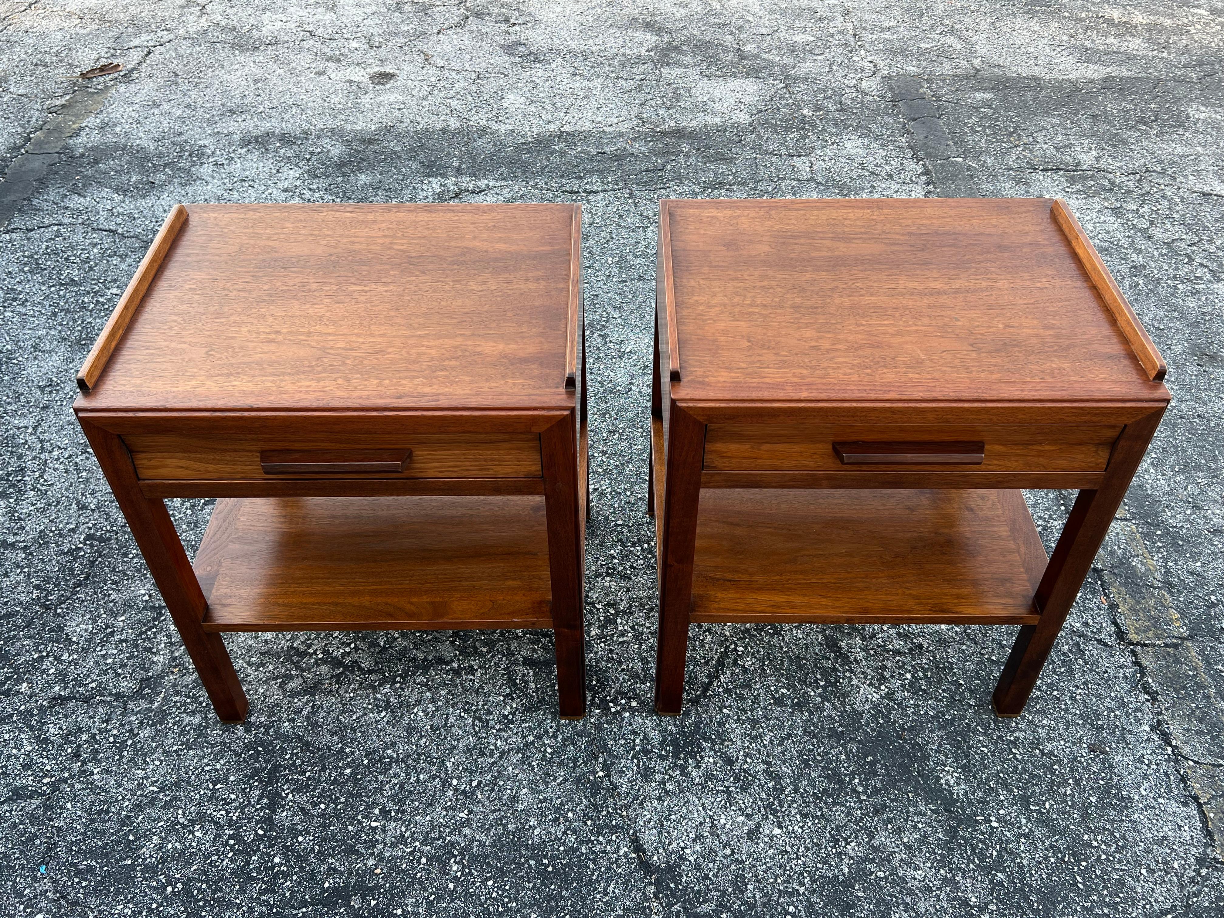Edward Wormley Dunbar Night Stands Walnut  With Rosewood Handles Ca' 1950's 1