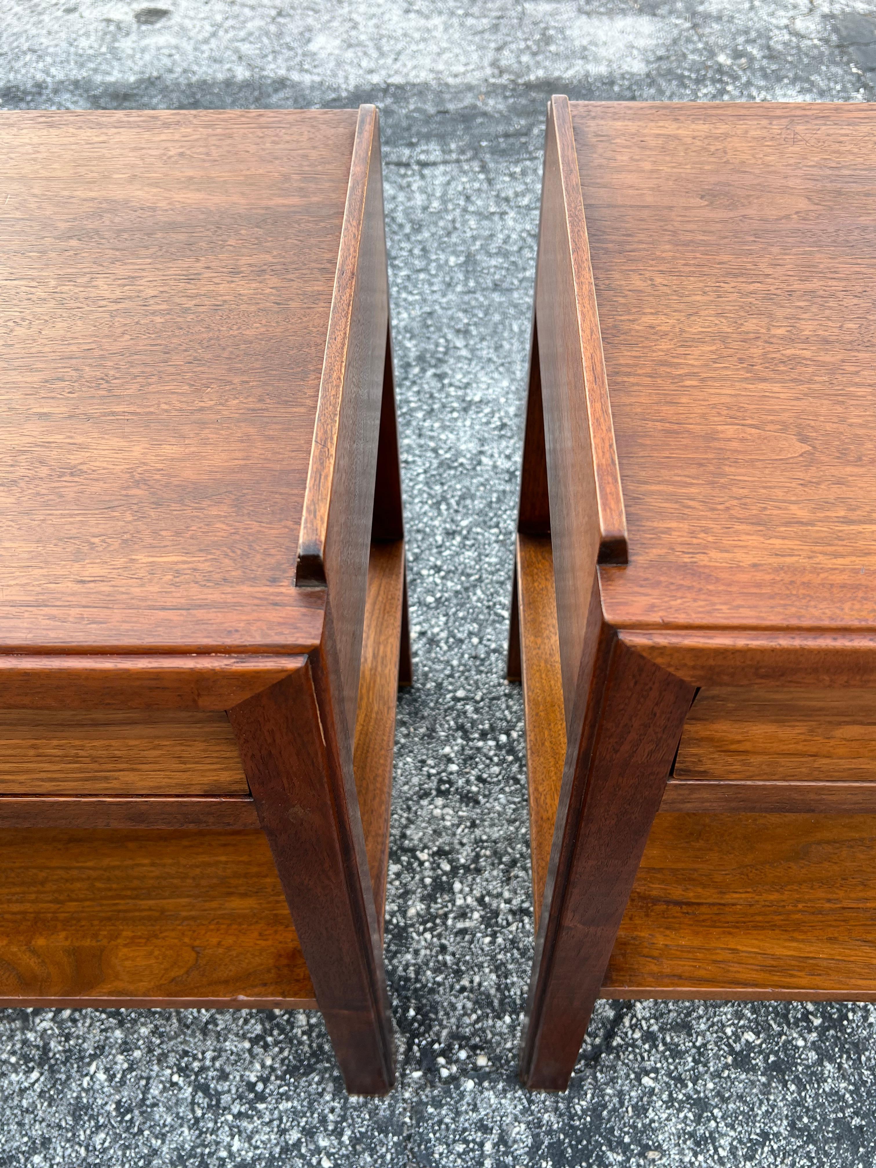 Edward Wormley Dunbar Night Stands Walnut  With Rosewood Handles Ca' 1950's 2