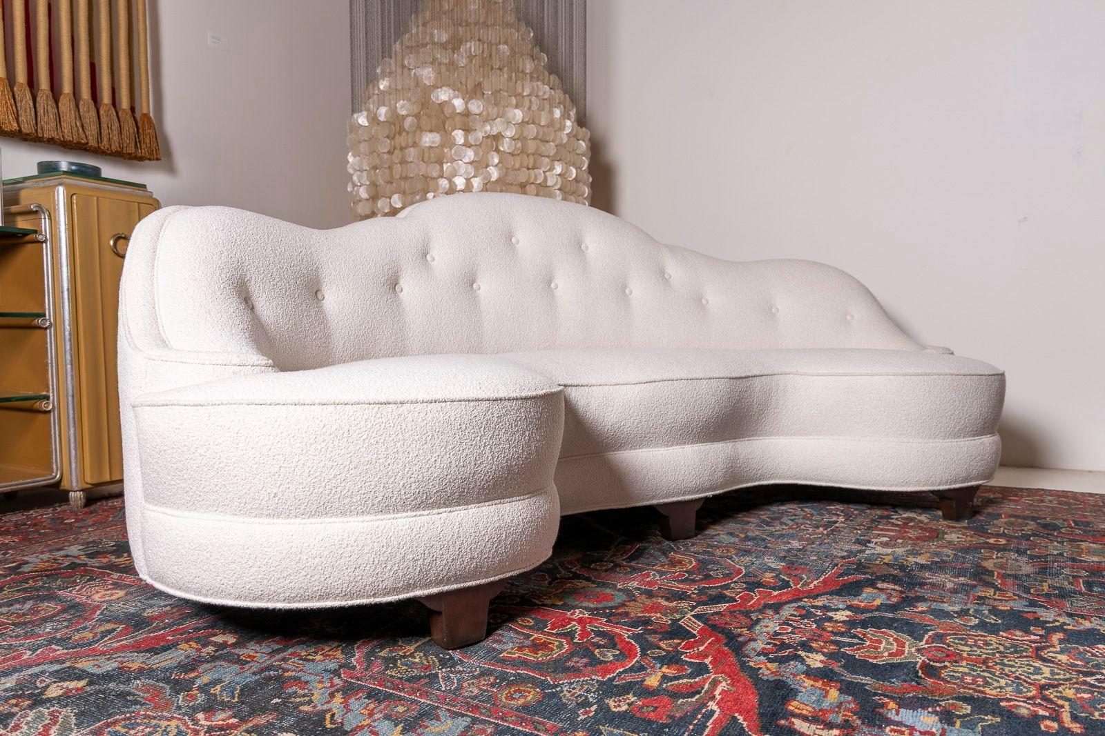 Edward Wormley Dunbar Oasis-Sofas aus elfenbeinfarbenem Bouclé, frühe erste Generation 1930er Jahre (20. Jahrhundert) im Angebot