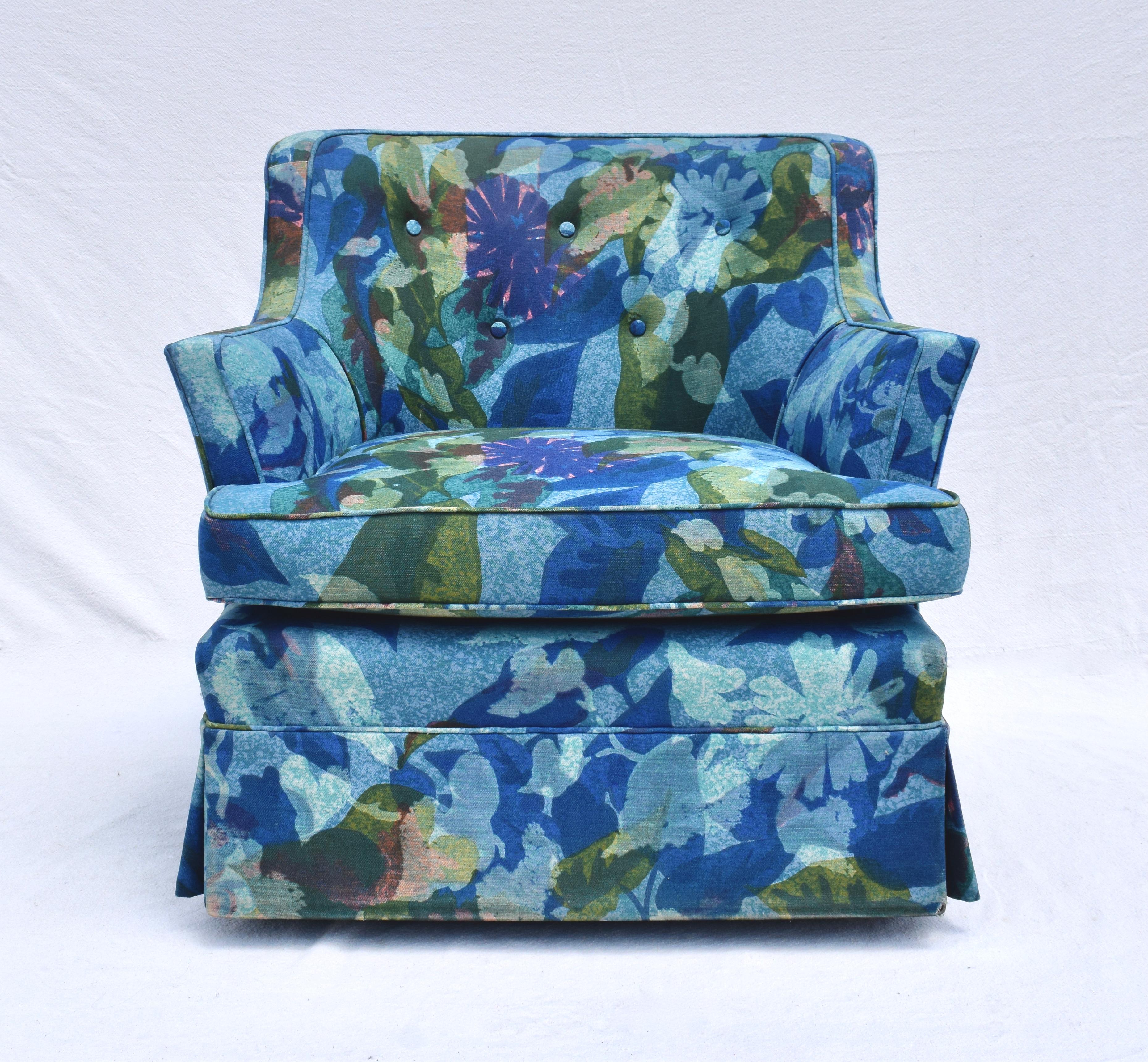 Edward Wormley Dunbar Swivel Chairs in Jack Lenor Larsen Floral Upholstery 2