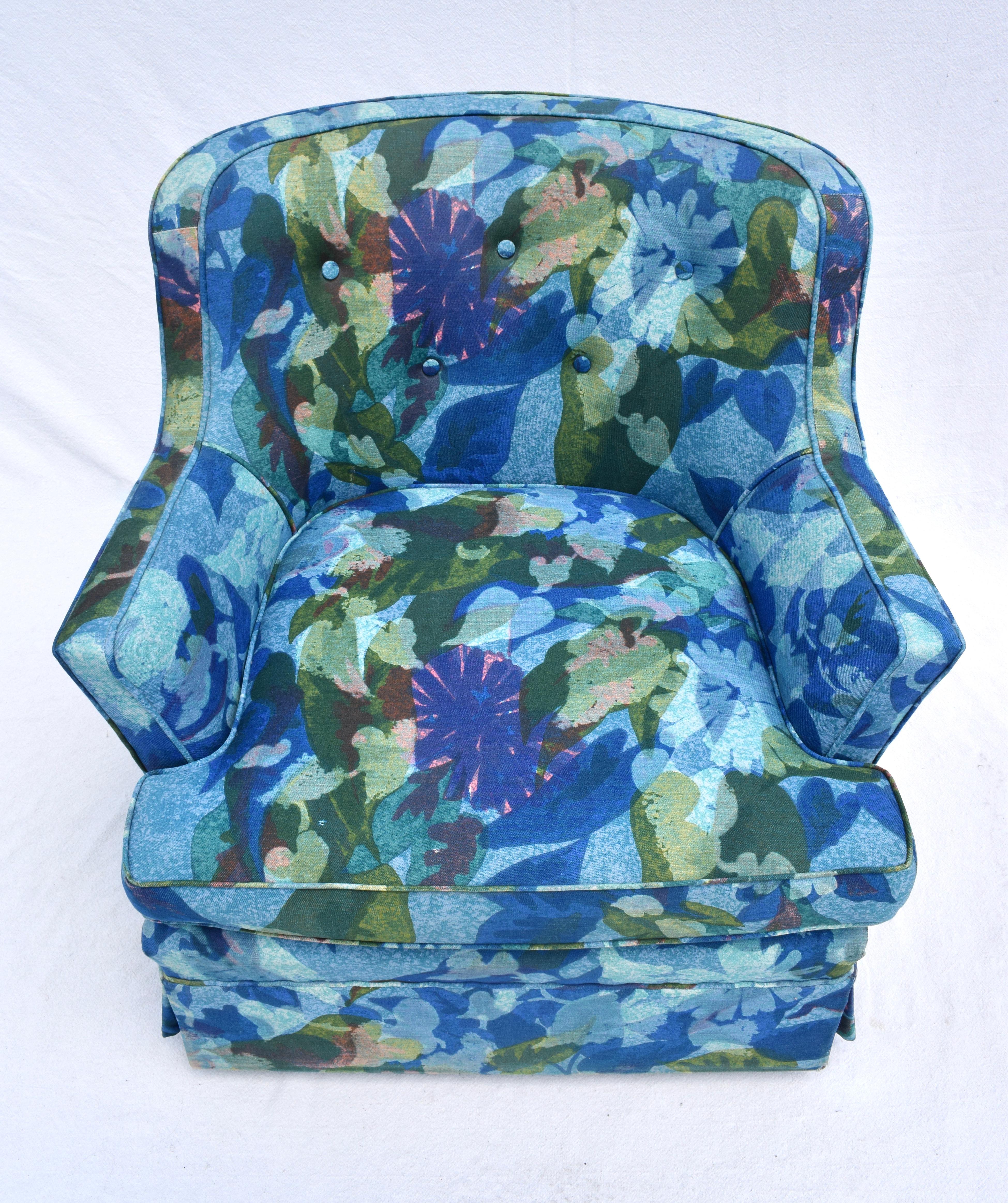 Edward Wormley Dunbar Swivel Chairs in Jack Lenor Larsen Floral Upholstery 4