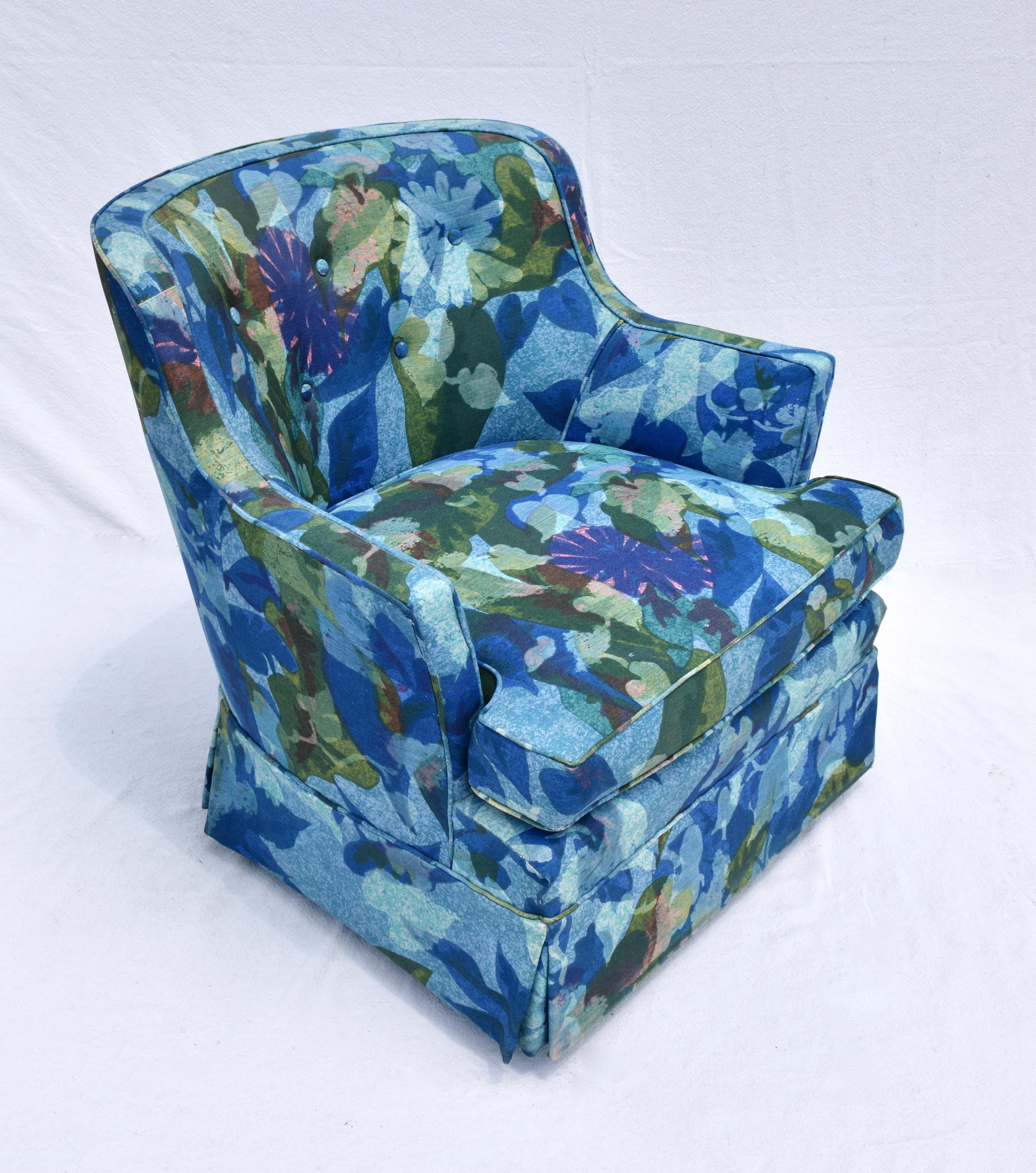 Edward Wormley Dunbar Swivel Chairs in Jack Lenor Larsen Floral Upholstery 5