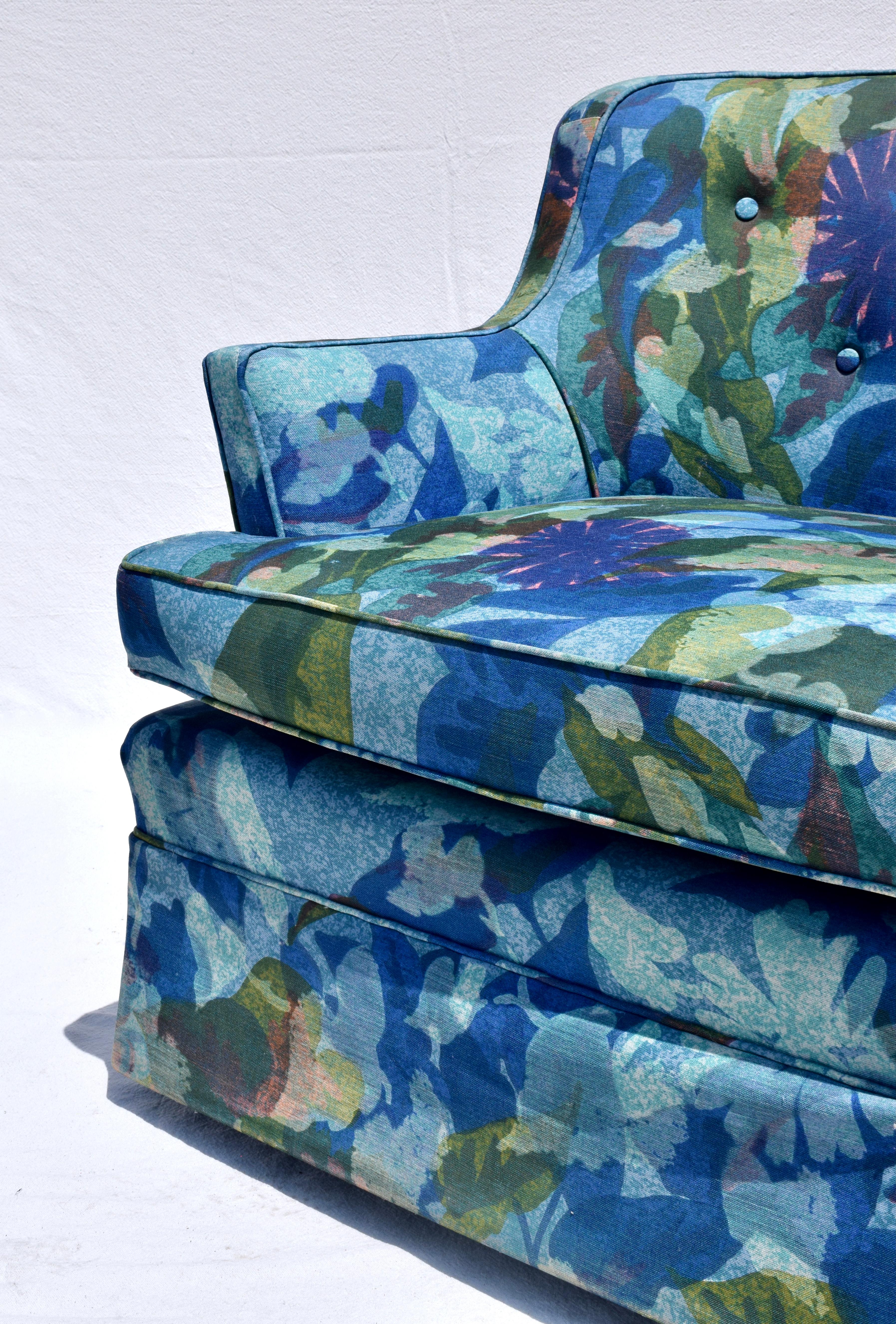 Edward Wormley Dunbar Swivel Chairs in Jack Lenor Larsen Floral Upholstery 7