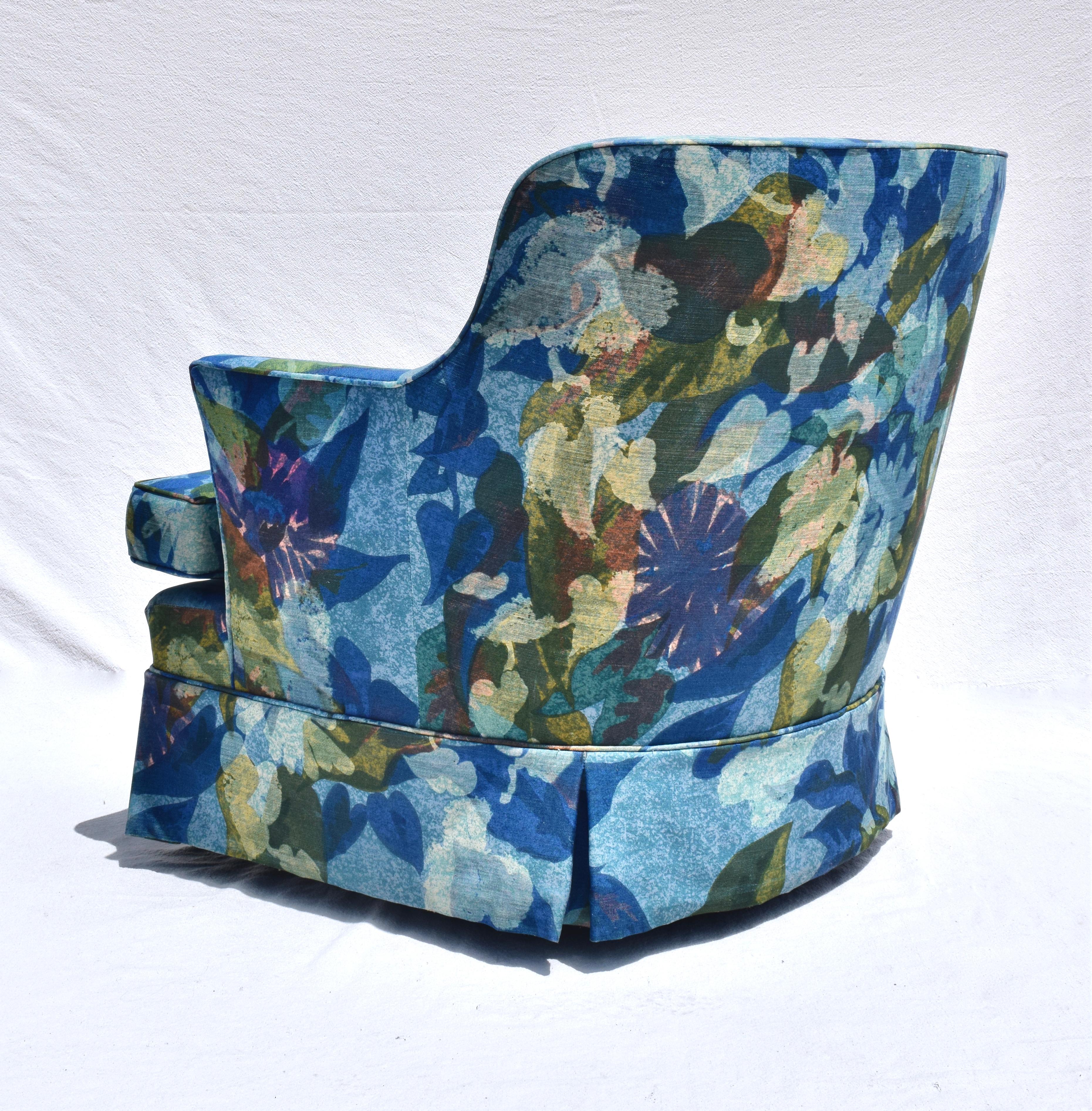 20th Century Edward Wormley Dunbar Swivel Chairs in Jack Lenor Larsen Floral Upholstery