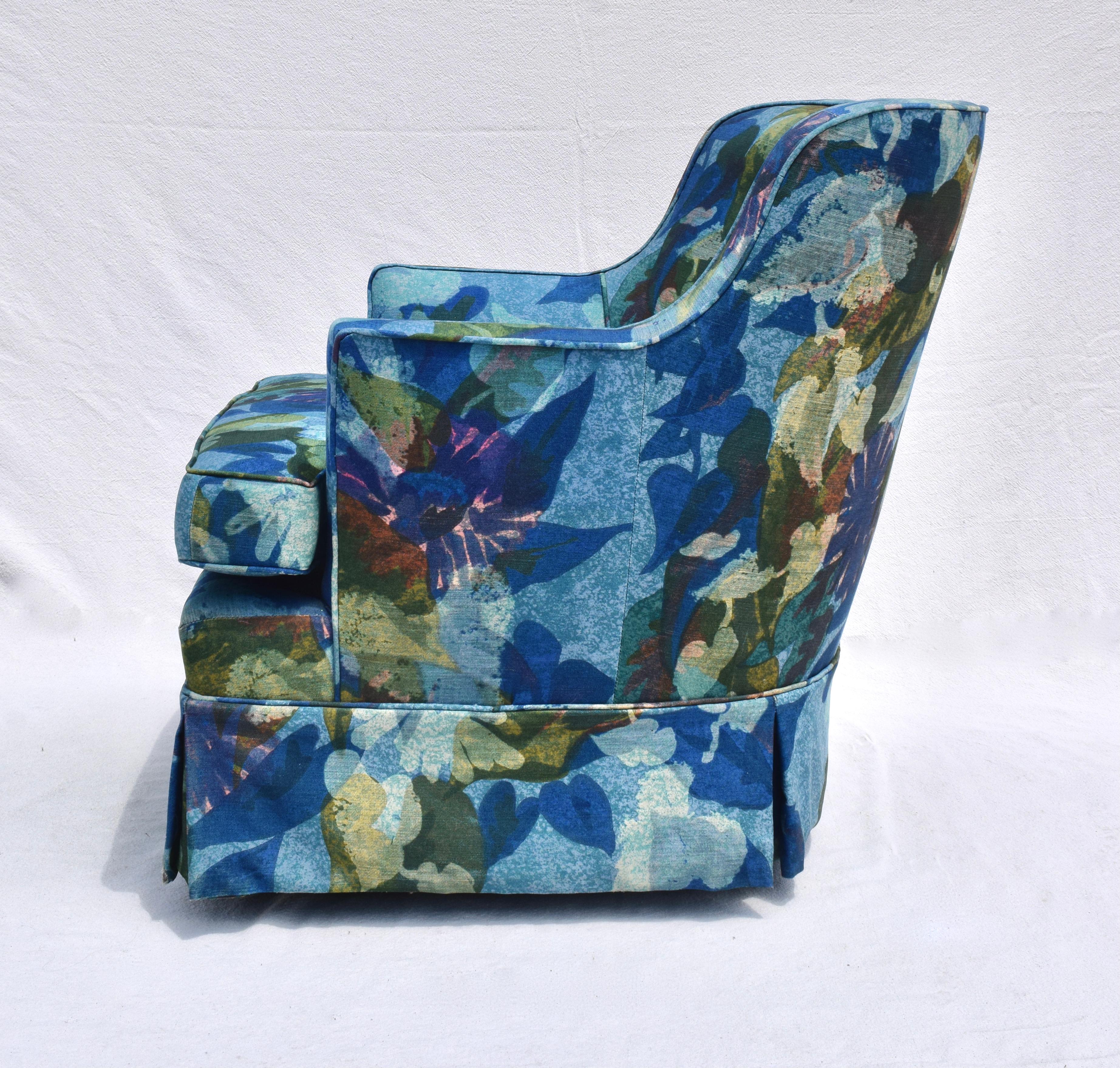 Edward Wormley Dunbar Swivel Chairs in Jack Lenor Larsen Floral Upholstery 1