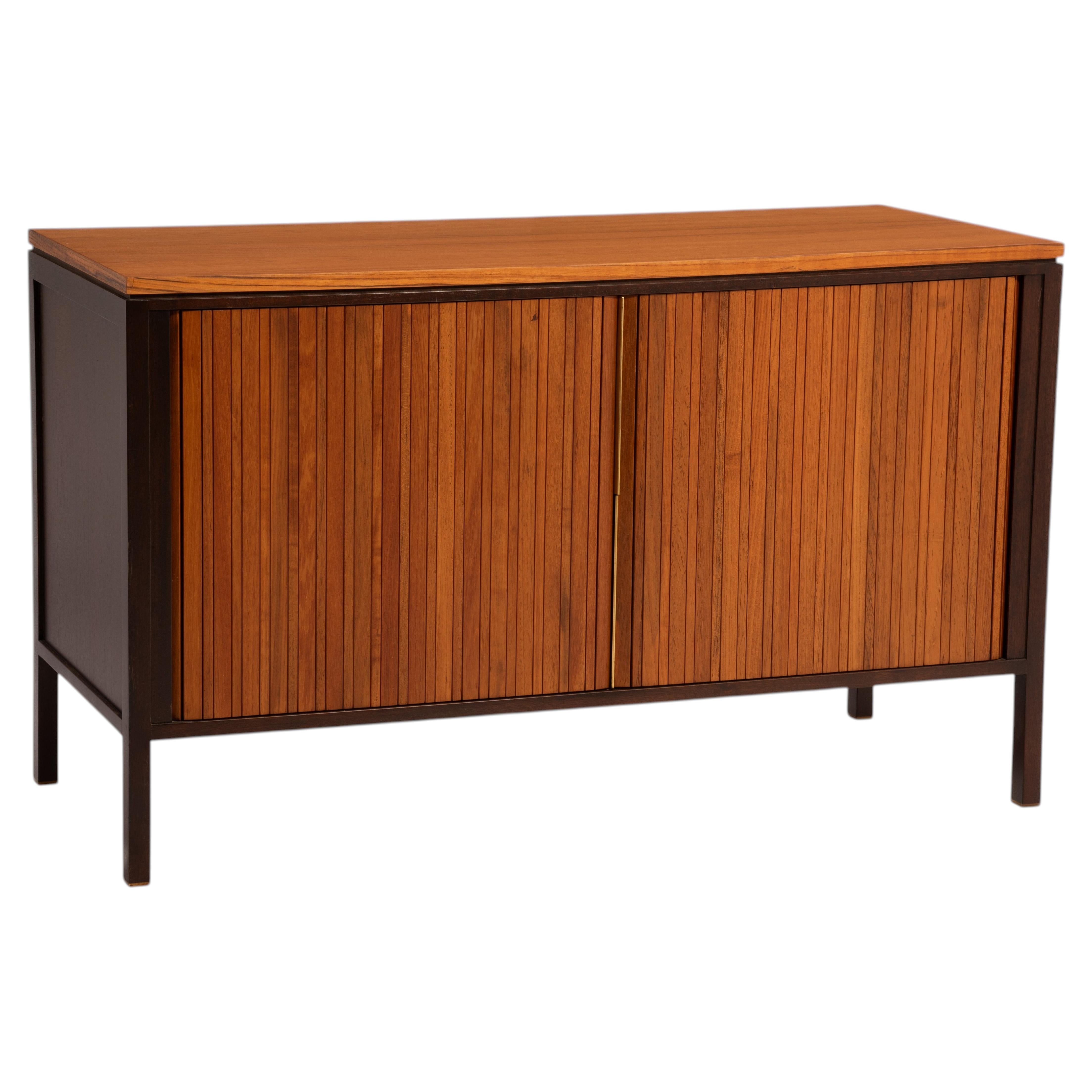 Edward Wormley Dunbar Tambour Door Mahogany Walnut Brass Credenza Cabinet For Sale