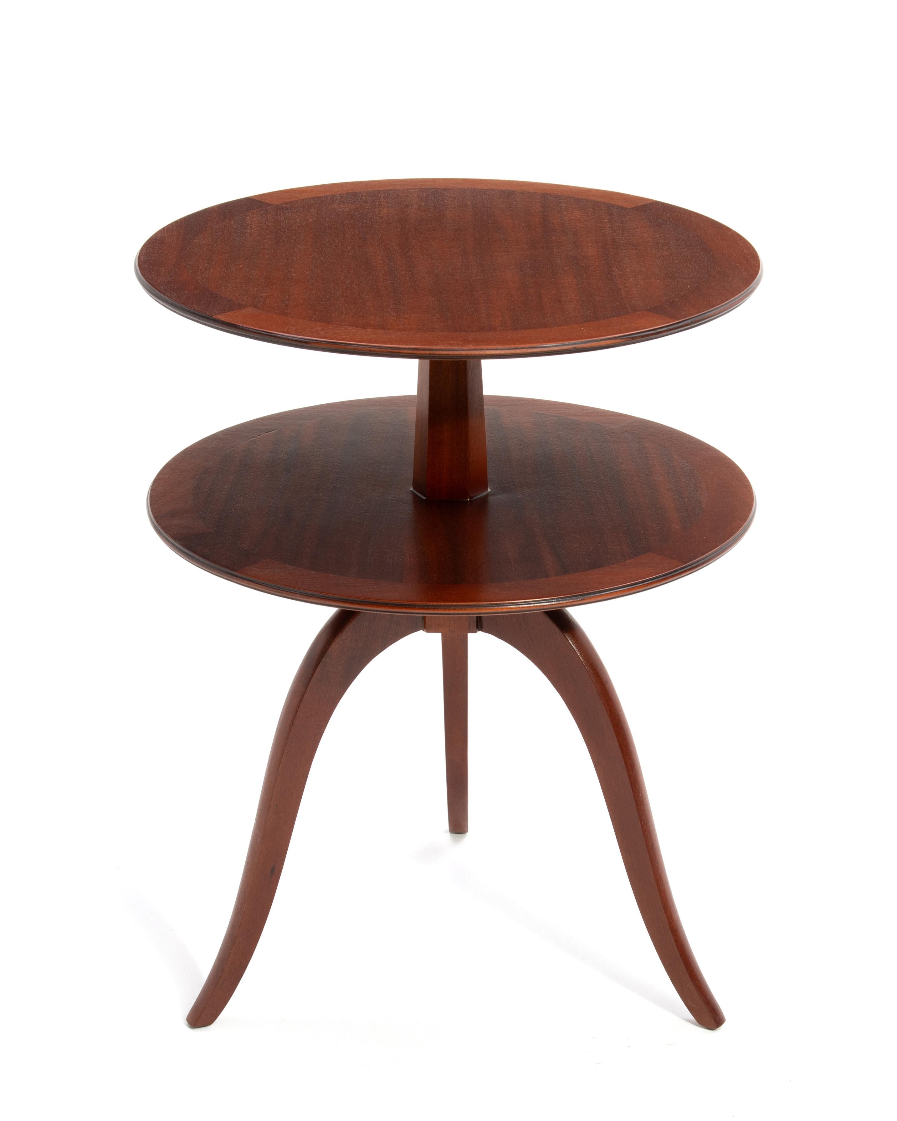 Mid-Century Modern Edward Wormley Dunbar Two Tiered Round Mahogany SideTable 1940s Unmarked