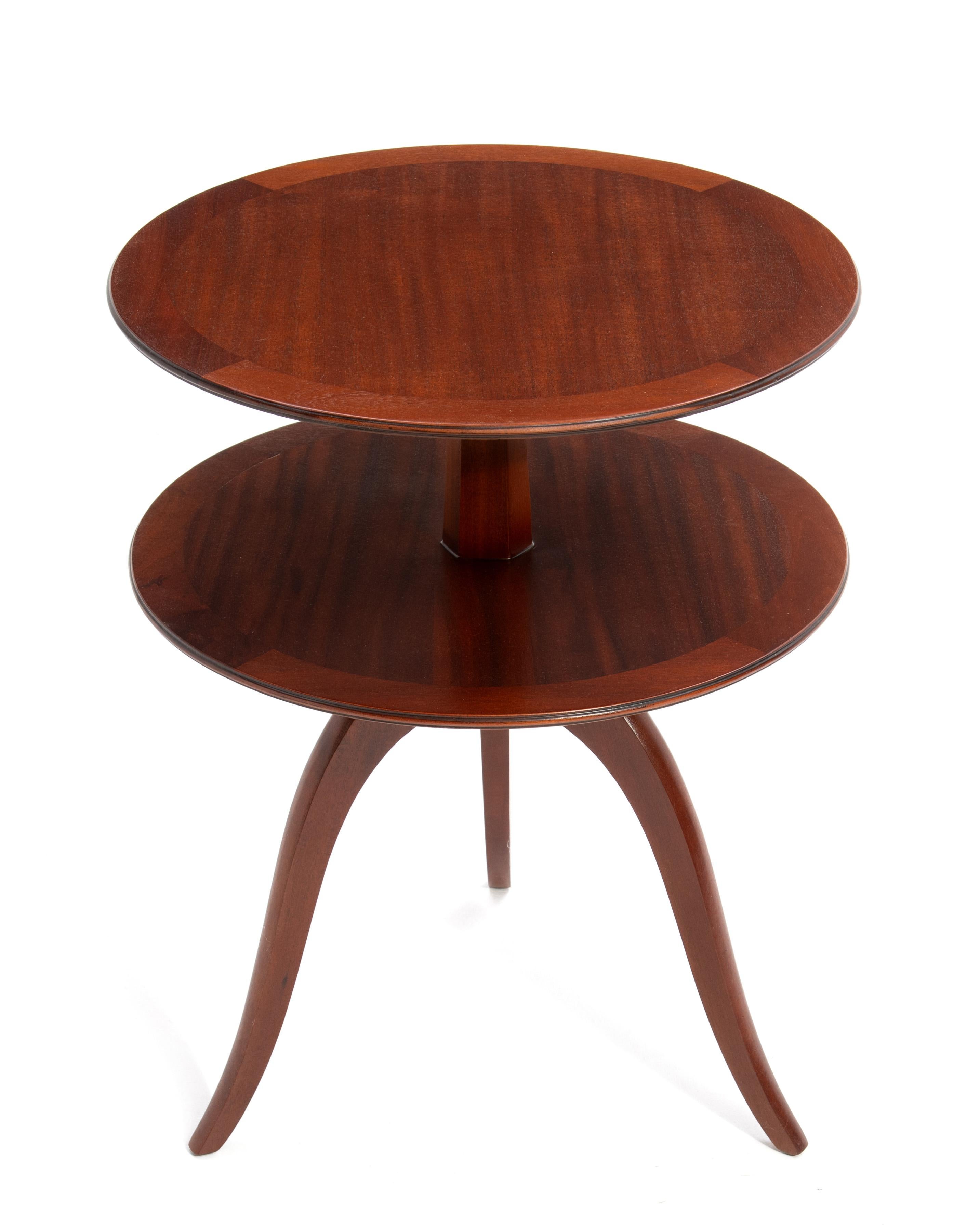 American Edward Wormley Dunbar Two Tiered Round Mahogany SideTable 1940s Unmarked