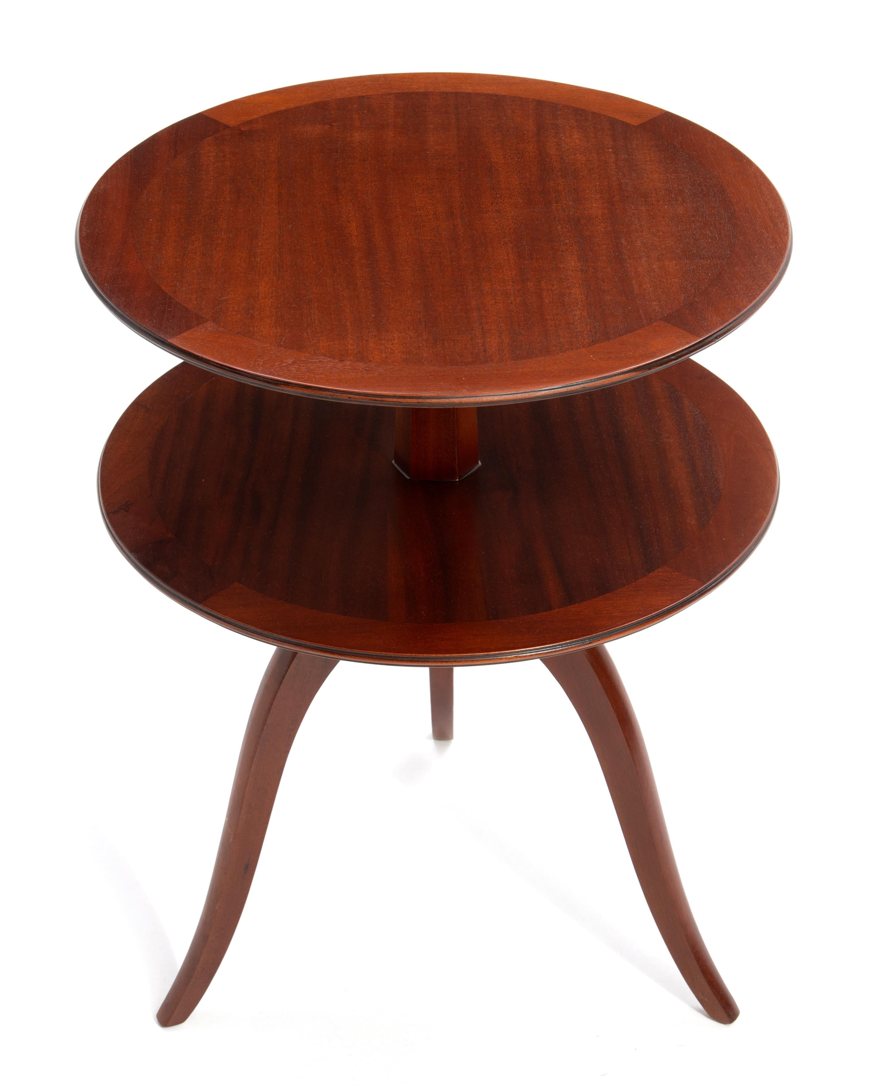 Edward Wormley Dunbar Two Tiered Round Mahogany SideTable 1940s Unmarked In Good Condition In Forest Grove, PA