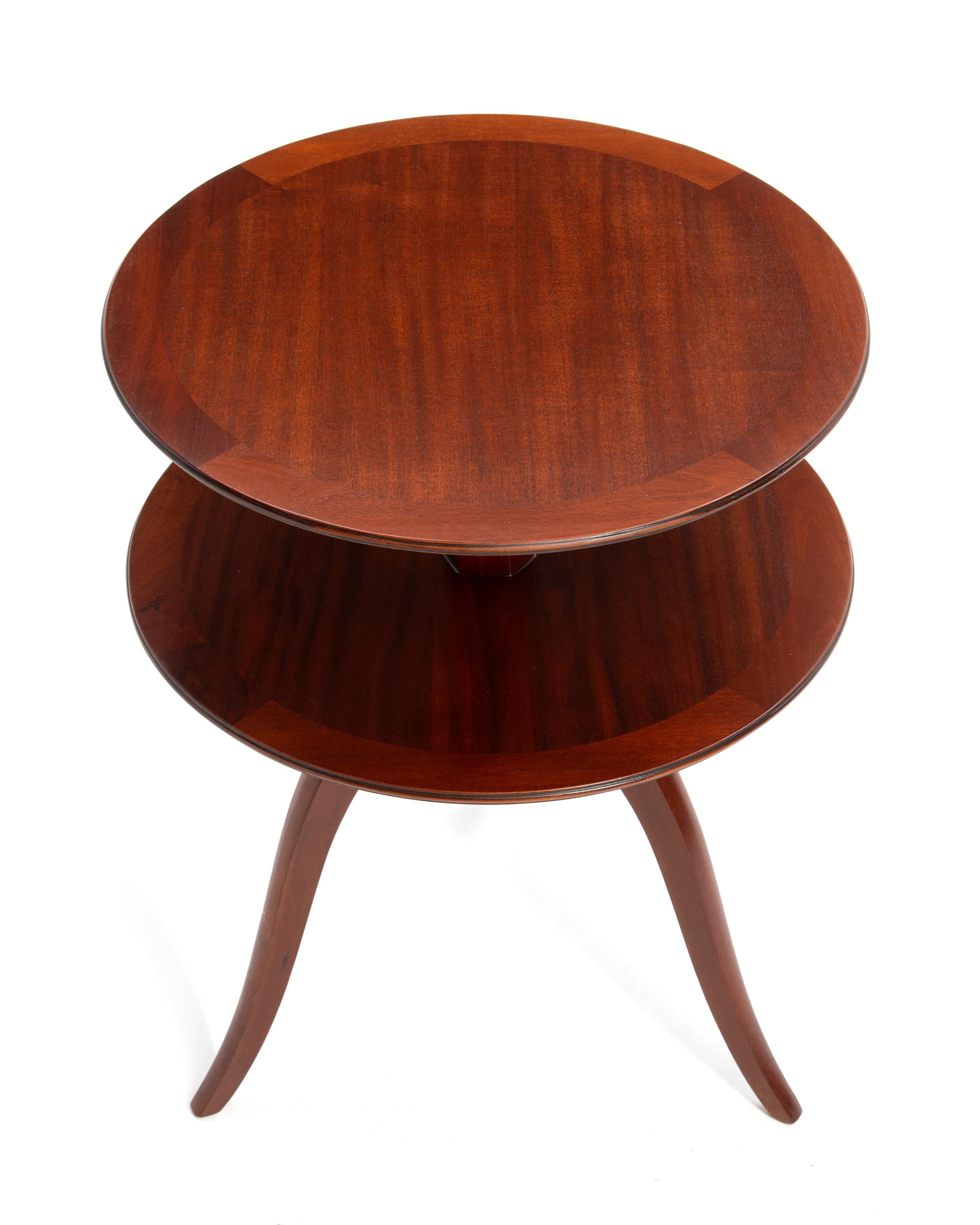 Mid-20th Century Edward Wormley Dunbar Two Tiered Round Mahogany SideTable 1940s Unmarked