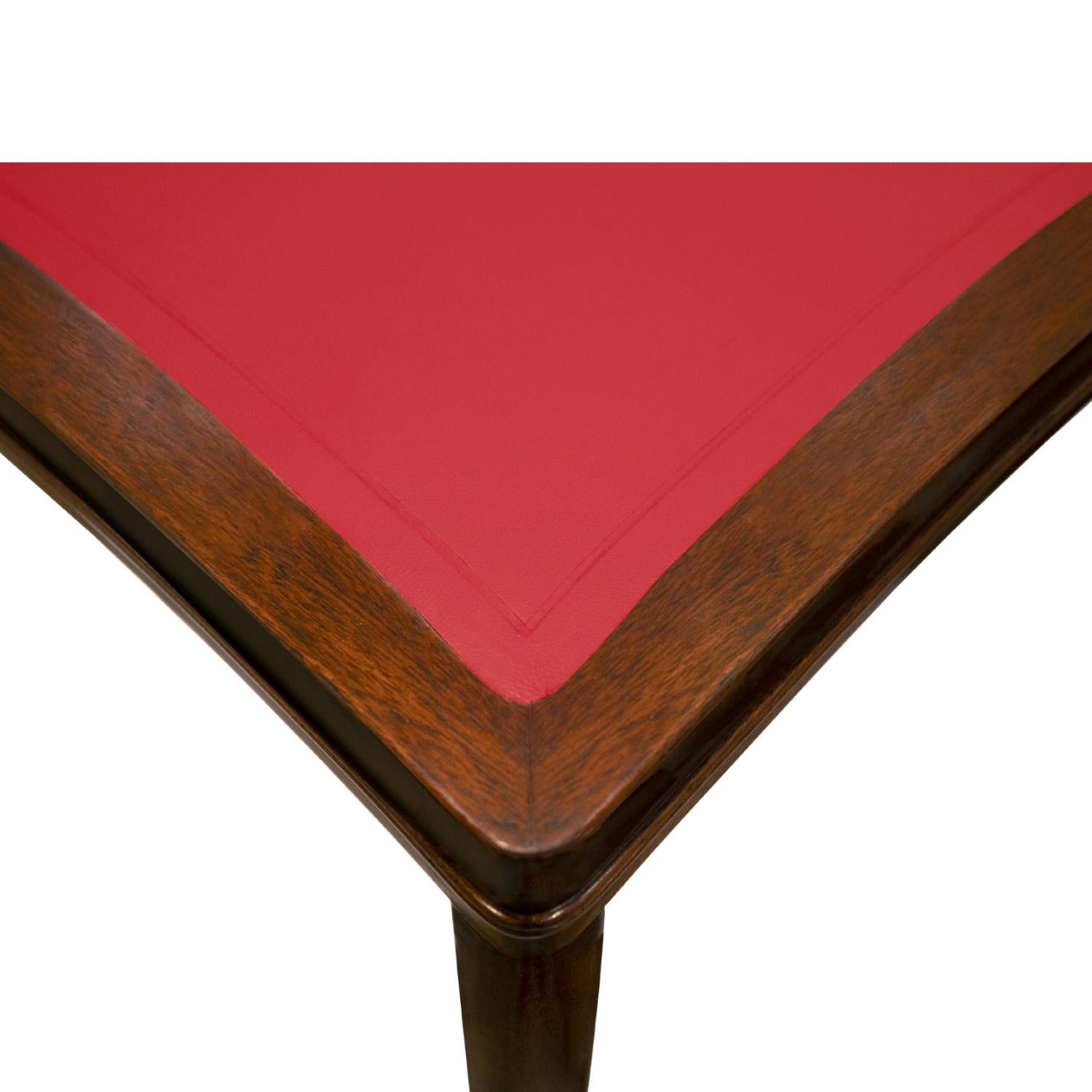 Eleganter Spieltisch von Edward Wormley mit roter Lederplatte aus den 1940er Jahren (Signiert) (Handgefertigt) im Angebot