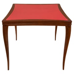 Edward Wormley Elegant Game Table with Red Leather Top 1940s (Signed)
