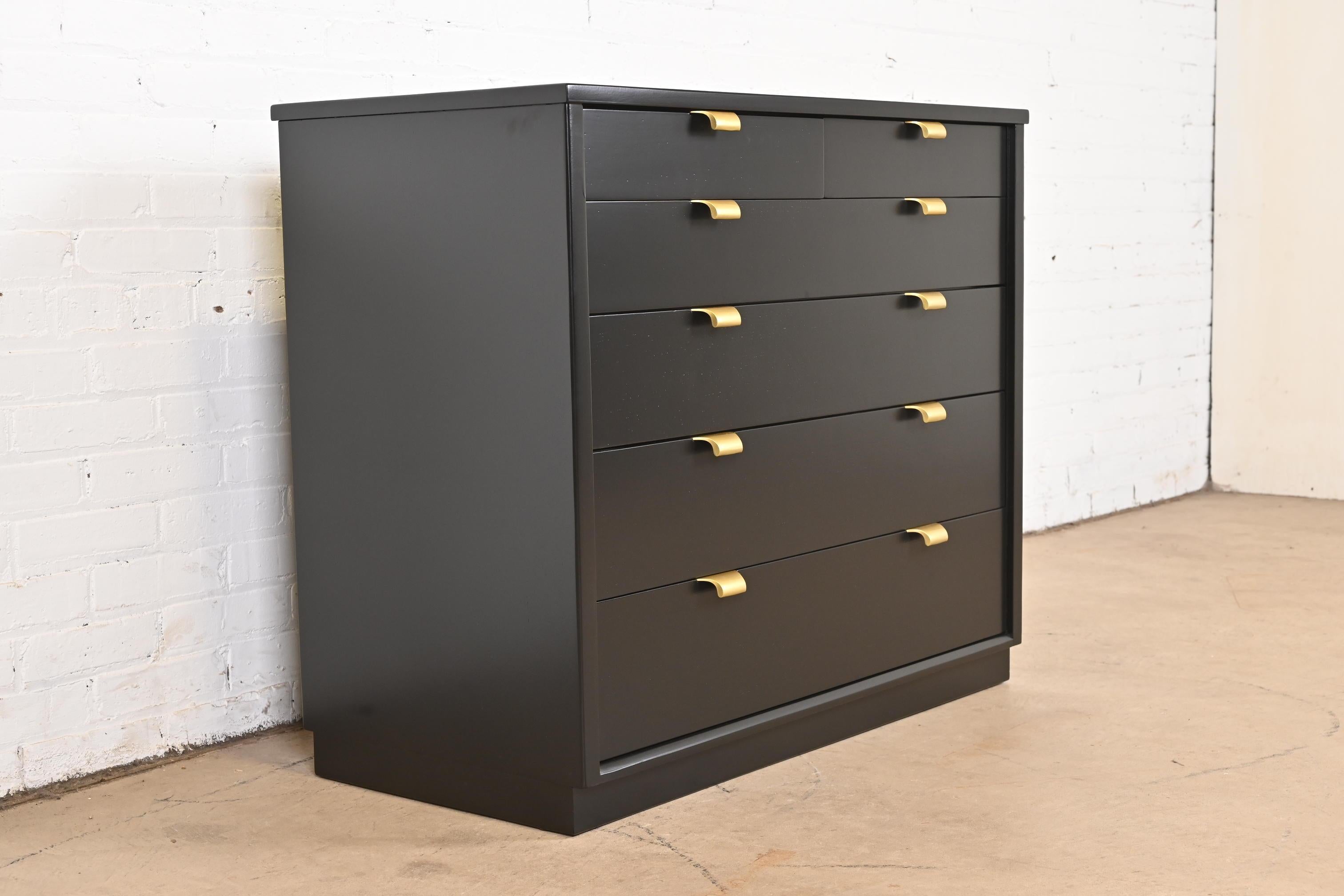 Mid-Century Modern Edward Wormley for Drexel Black Lacquered Dresser Chest, Newly Refinished